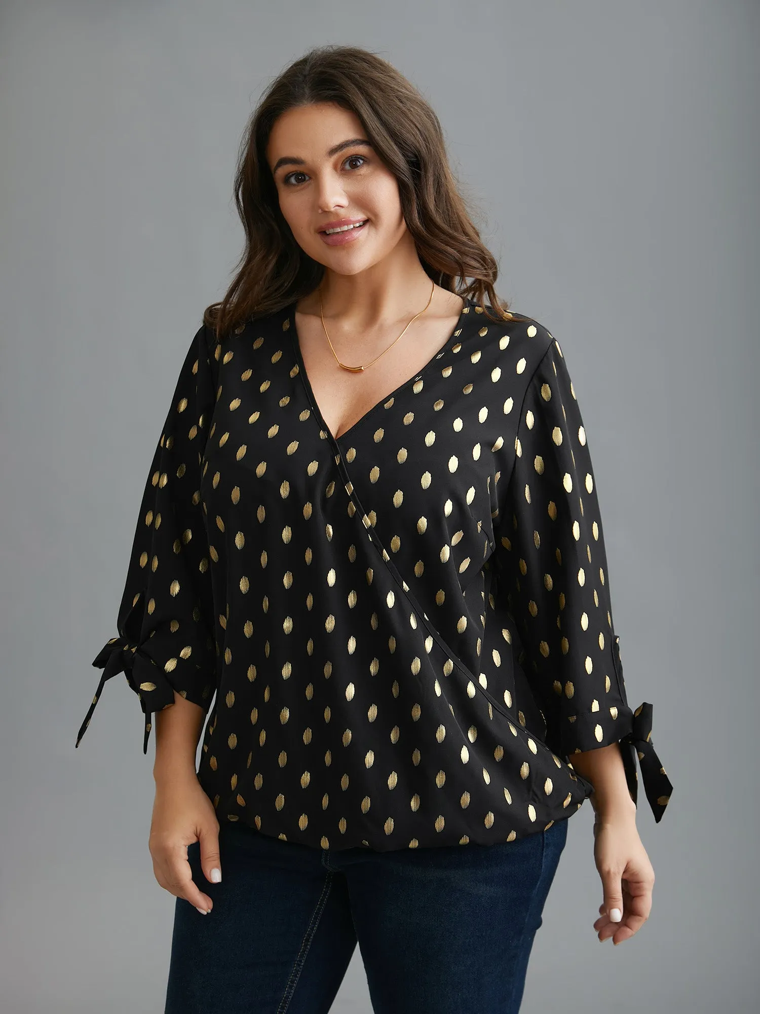 Glitter Overlap Collar Tie Knot Blouse sold by Bloomchic product image thumbnail 3