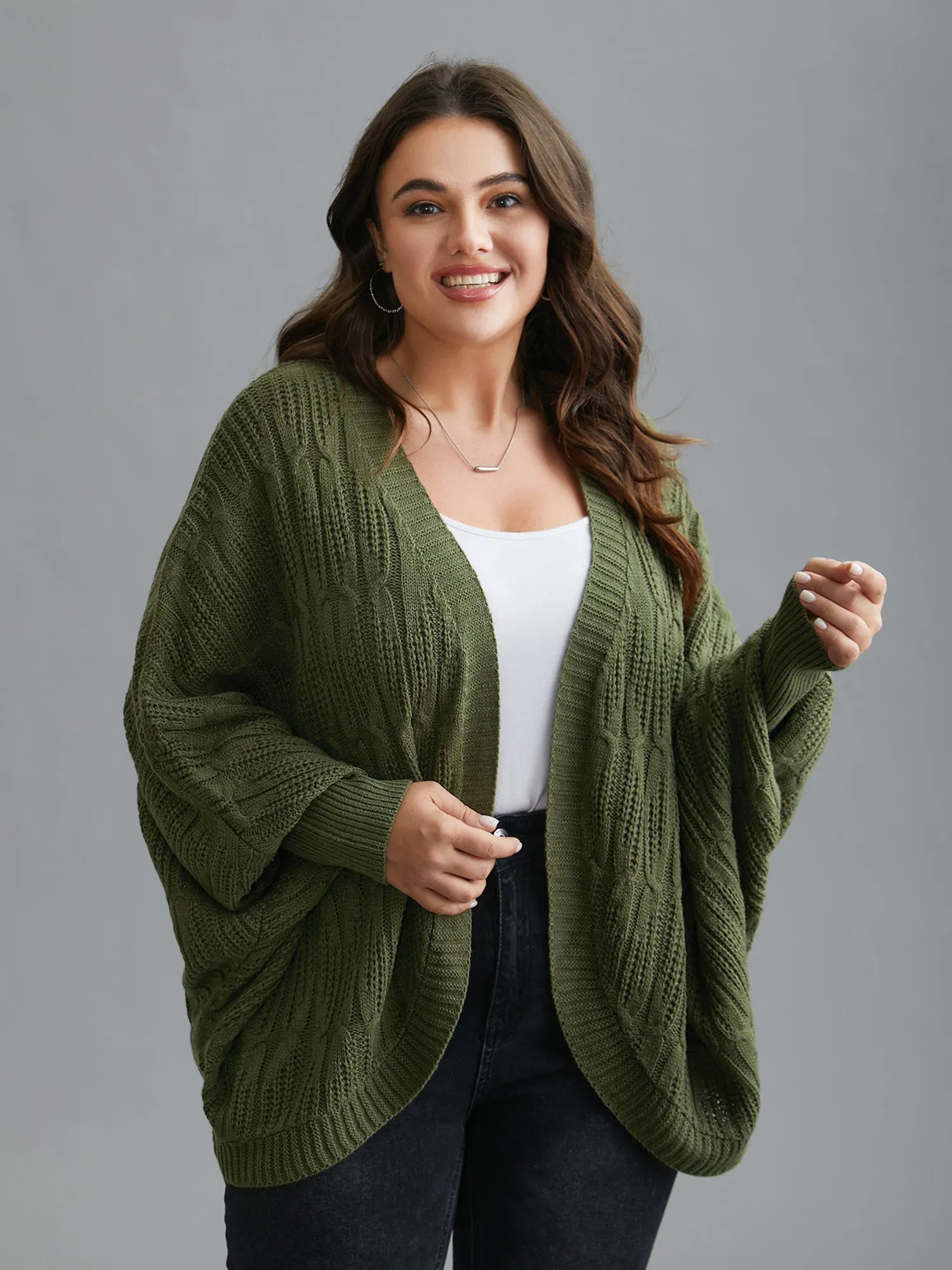 Curved Open-Front Dolman Sleeve Knit Cardigan sold by Bloomchic