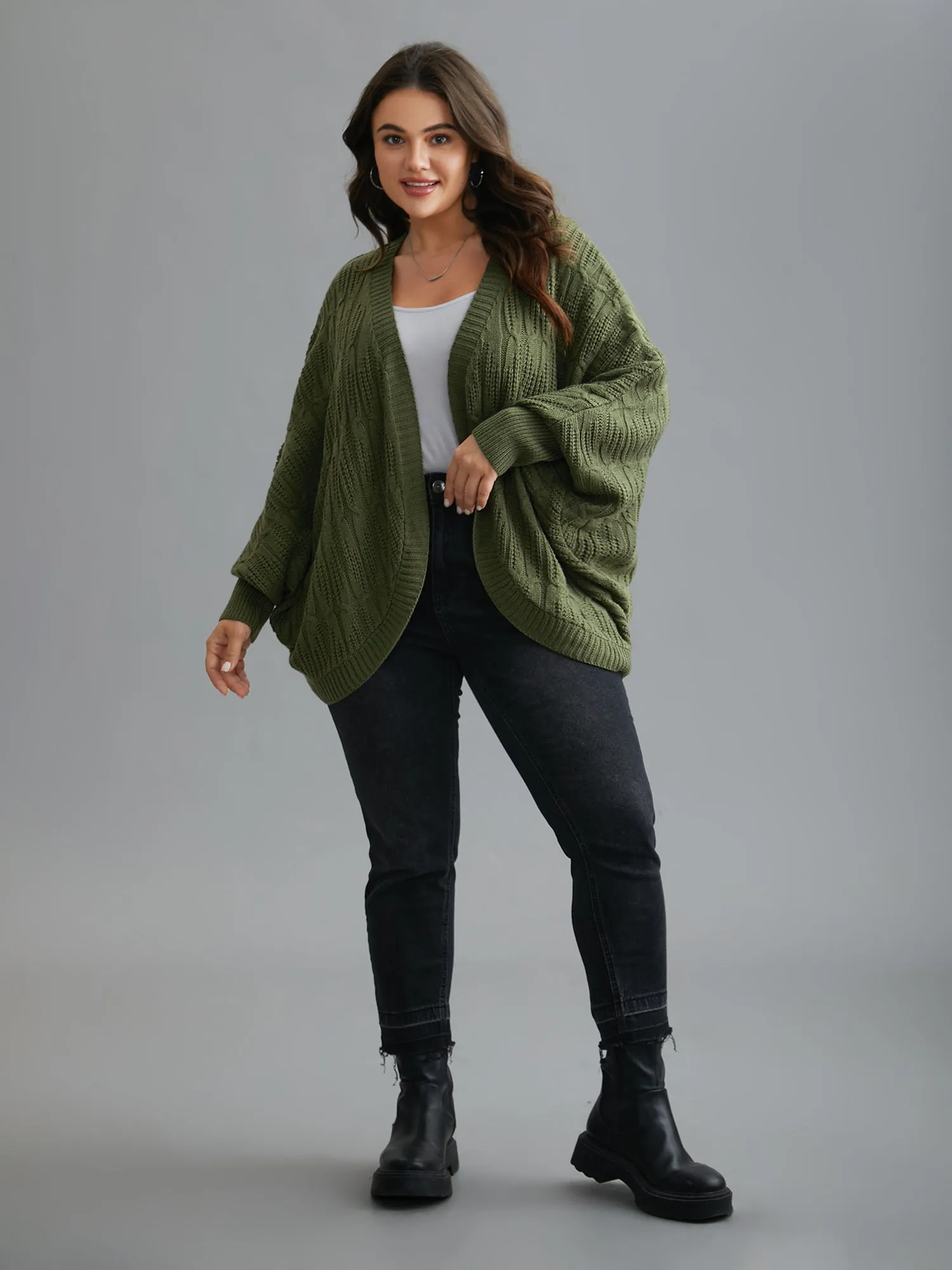 Curved Open-Front Dolman Sleeve Knit Cardigan sold by Bloomchic product image thumbnail 3