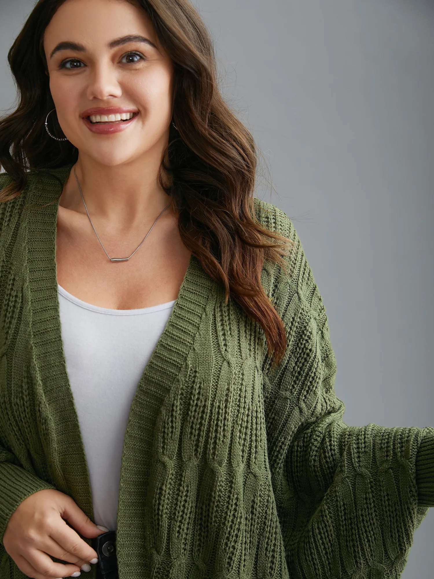Curved Open-Front Dolman Sleeve Knit Cardigan sold by Bloomchic product image thumbnail 4