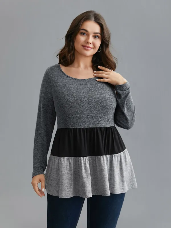 Color Block Round Neck Tiered Knit Top sold by Bloomchic