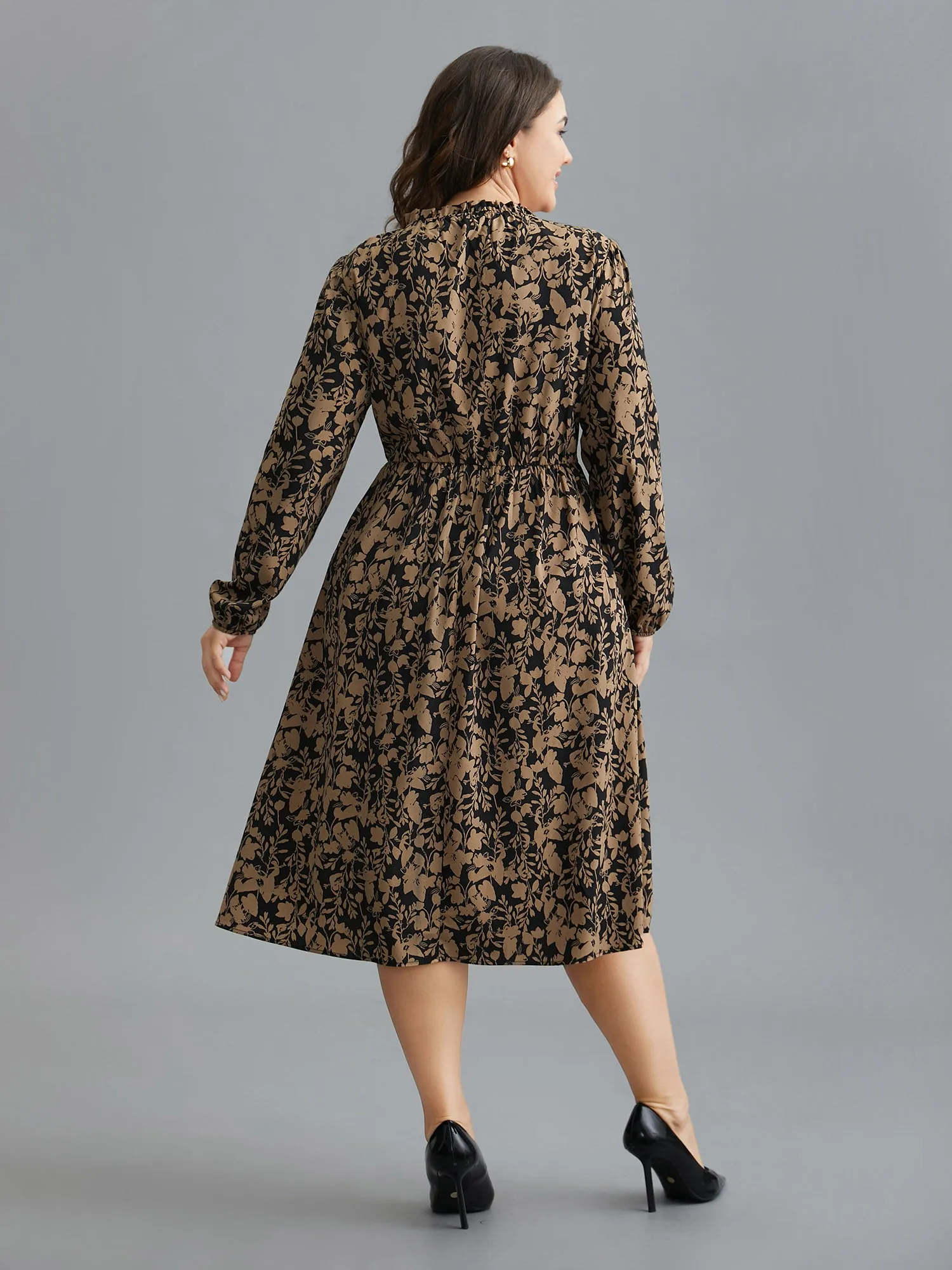 Floral Mock Neck Ruffles Pleated Waist Dress sold by Bloomchic product image thumbnail 4