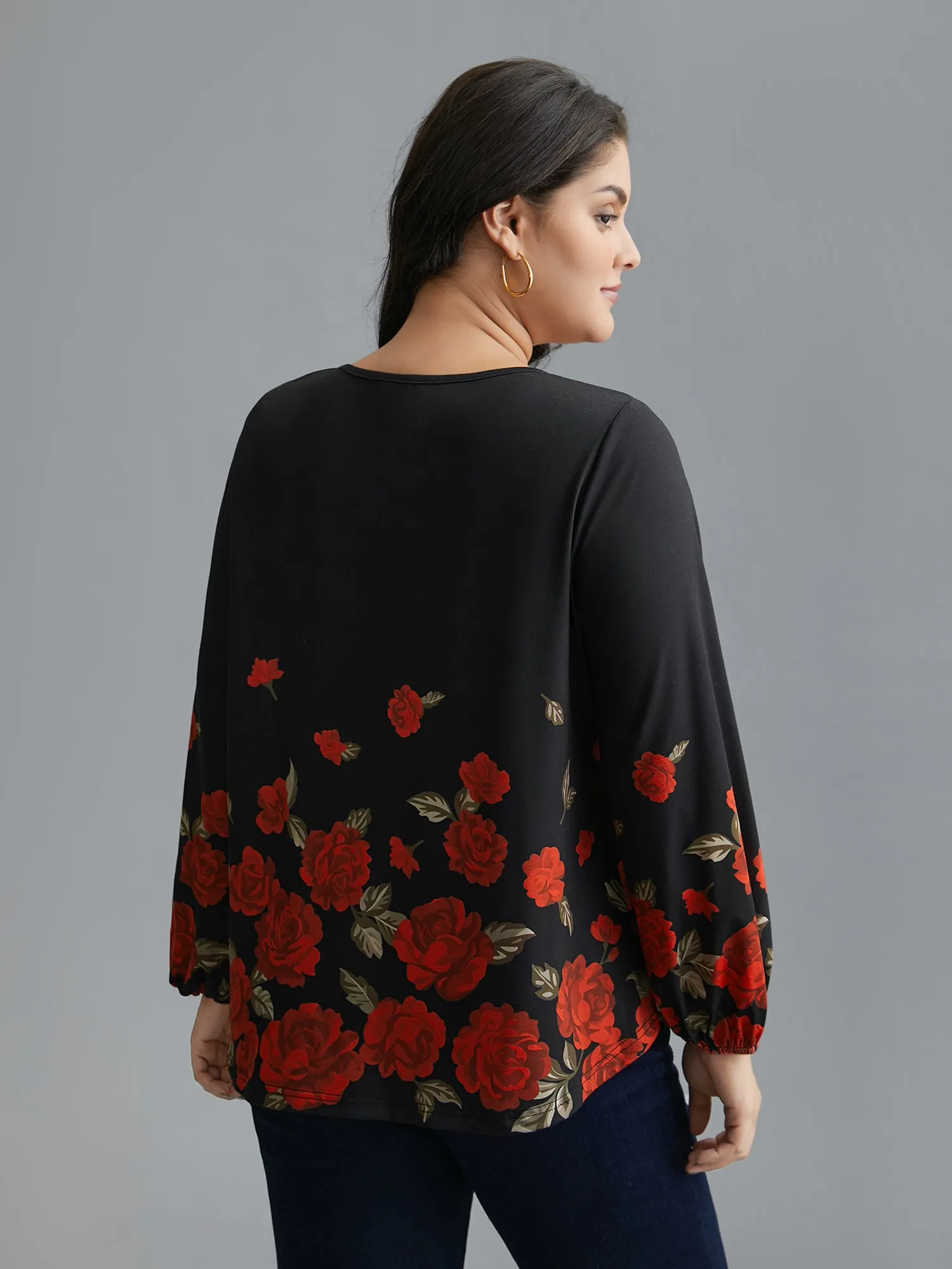 Floral Hem V-Neck Stretchy T-shirt sold by Bloomchic product image thumbnail 2