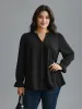 Notched Collar Pleated Lantern Sleeve Blouse sold by Bloomchic