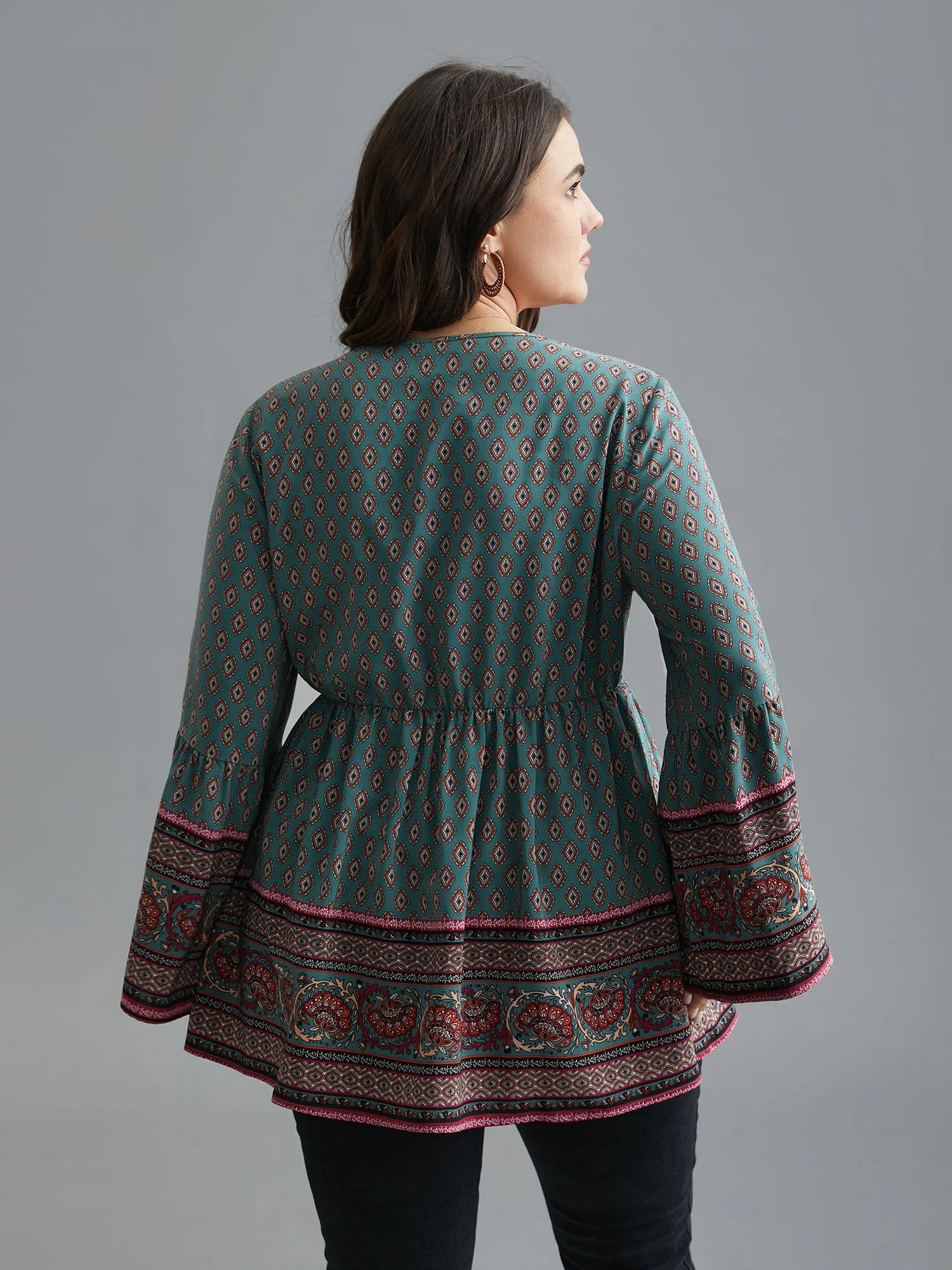 Boho Print Lace Trim V-Neck Ruffle Sleeve Blouse sold by Bloomchic product image thumbnail 4