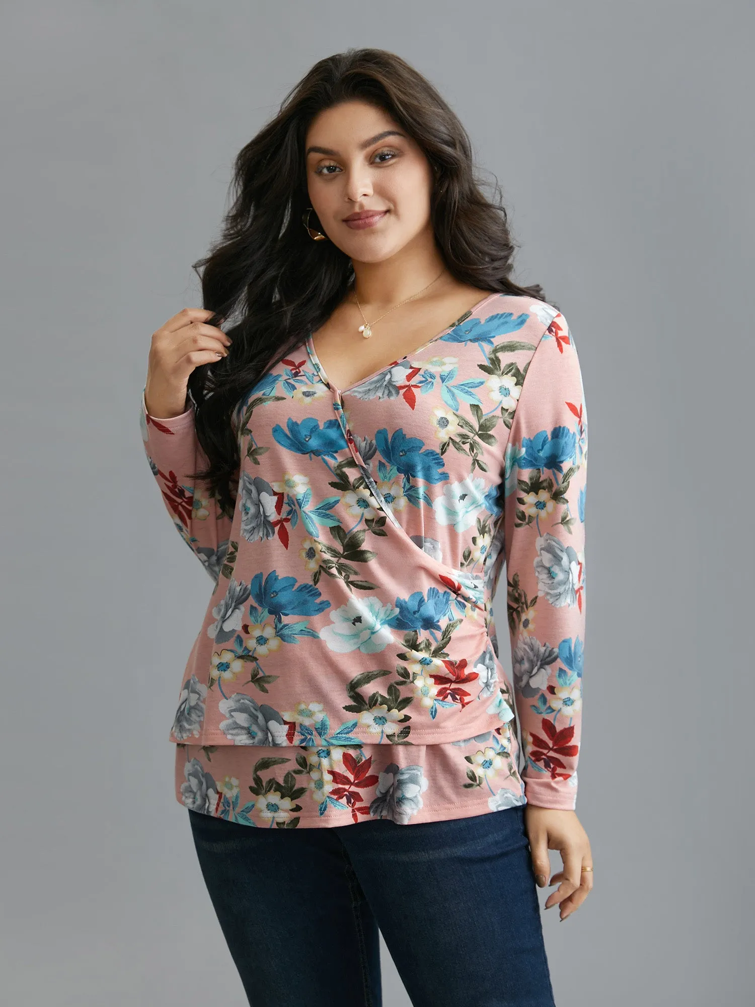 Floral Print Surplice Neck Knit Top sold by Bloomchic product image thumbnail 2