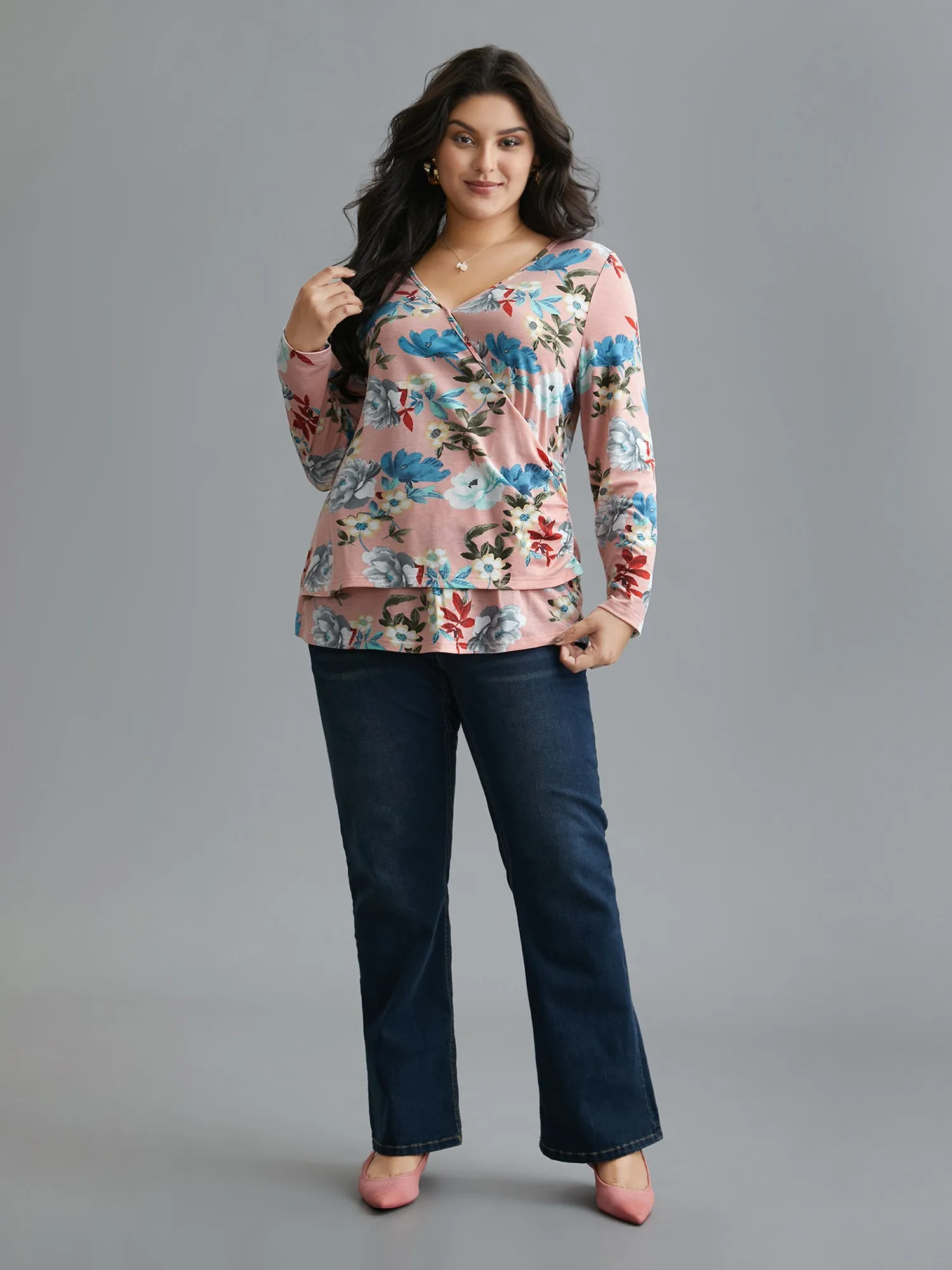 Floral Print Surplice Neck Knit Top sold by Bloomchic product image thumbnail 4
