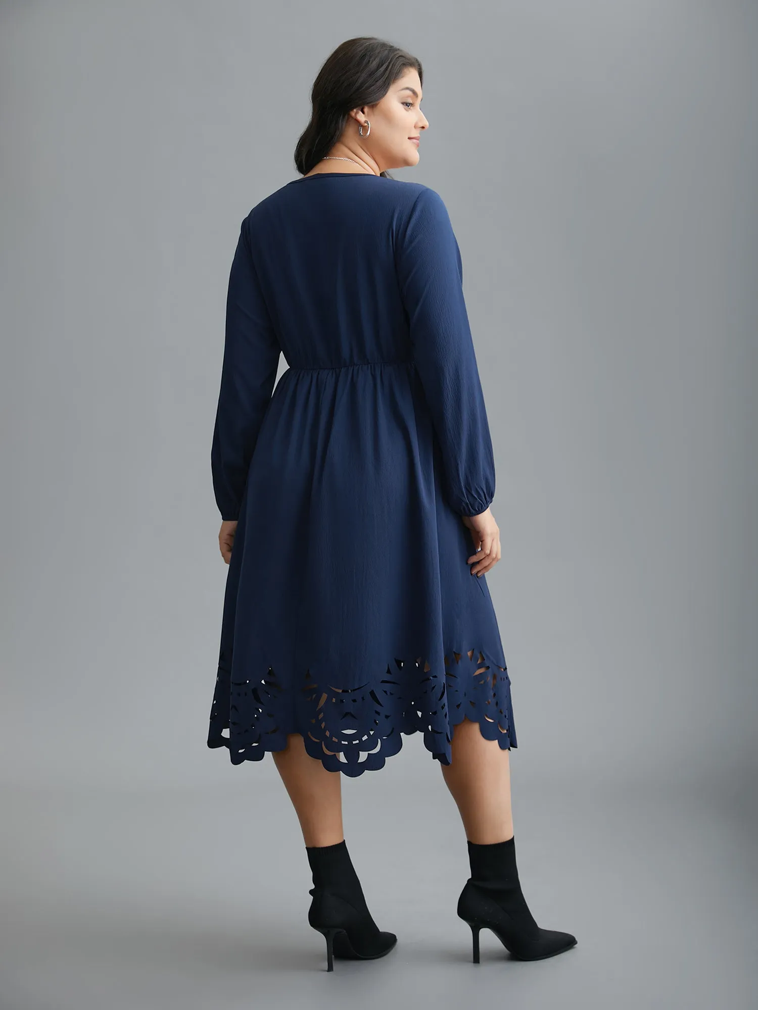 Laser Cut Elastic Waist Pocketed Midi Dress sold by Bloomchic product image thumbnail 5