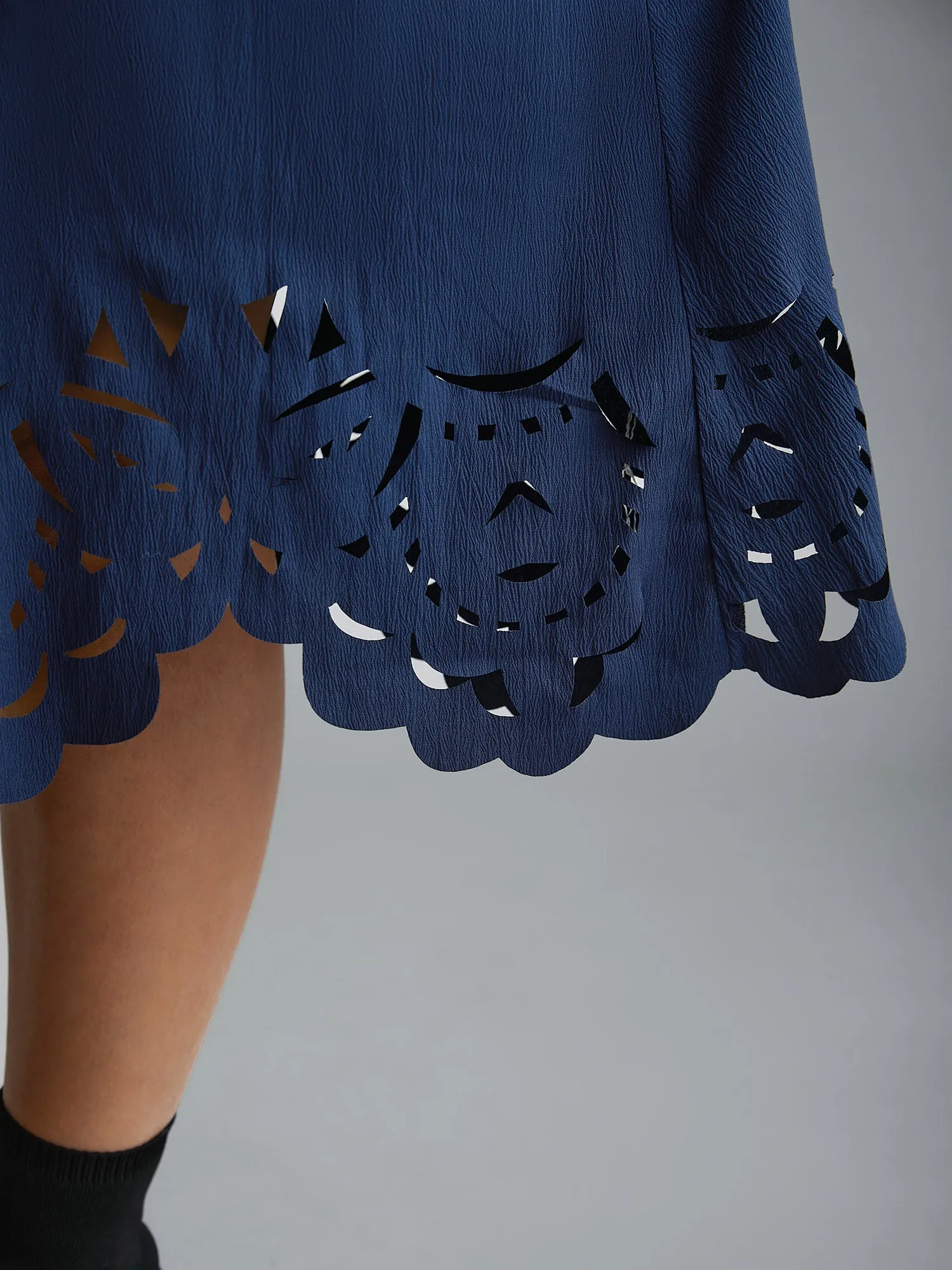 Laser Cut Elastic Waist Pocketed Midi Dress sold by Bloomchic product image thumbnail 2