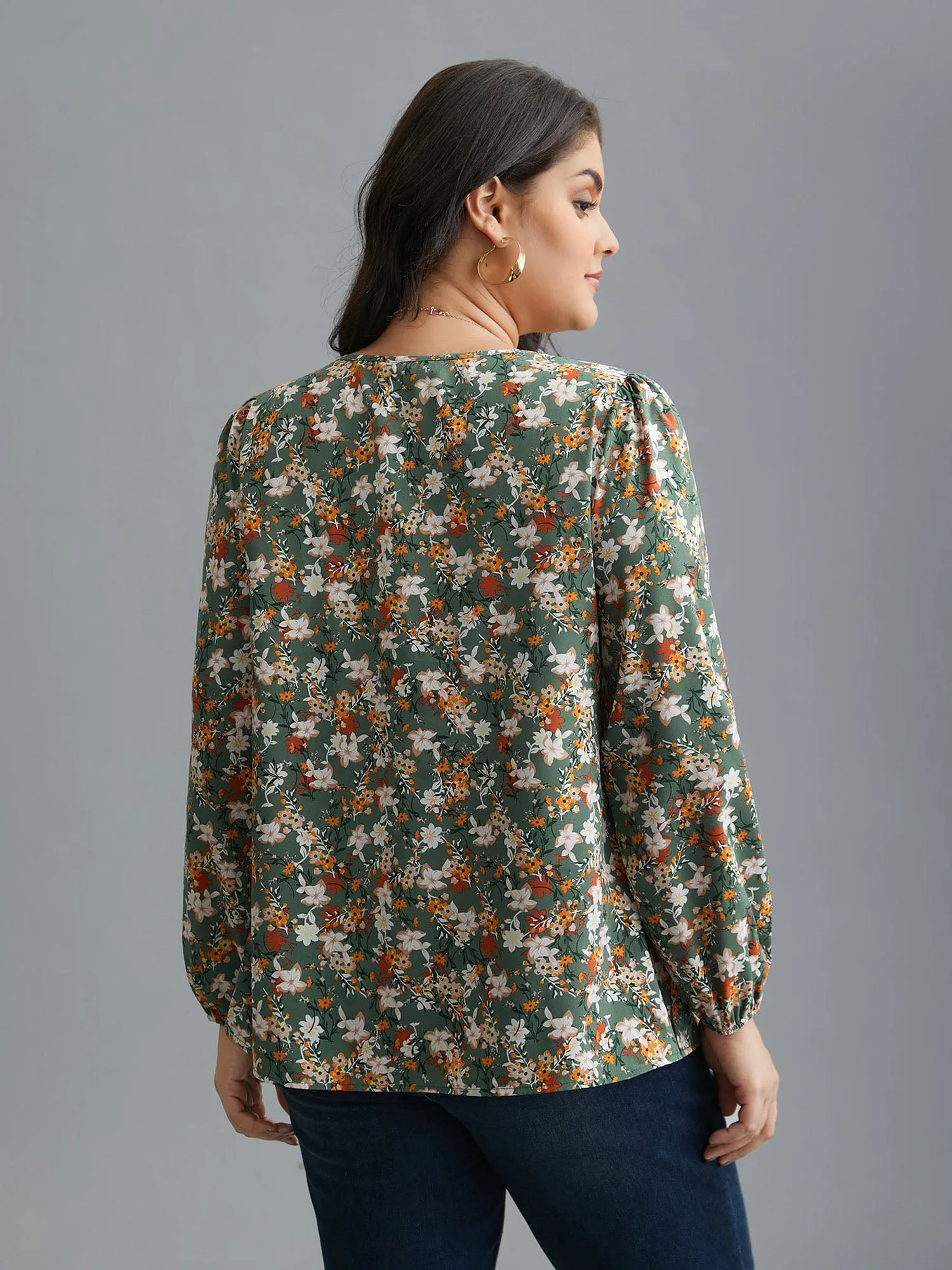 Floral Lace Panel Lantern Sleeve Blouse sold by Bloomchic product image thumbnail 5