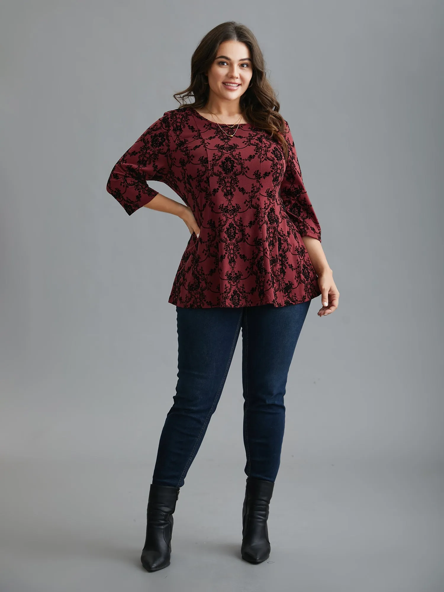 Boho Print Flocking Knit Slim-Fit Top sold by Bloomchic product image thumbnail 2