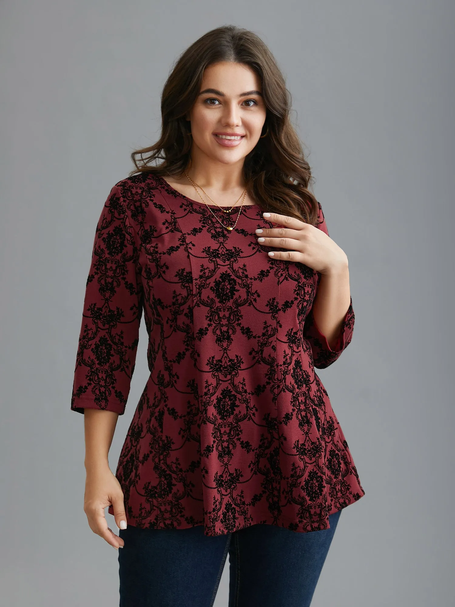 Boho Print Flocking Knit Slim-Fit Top sold by Bloomchic product image thumbnail 4