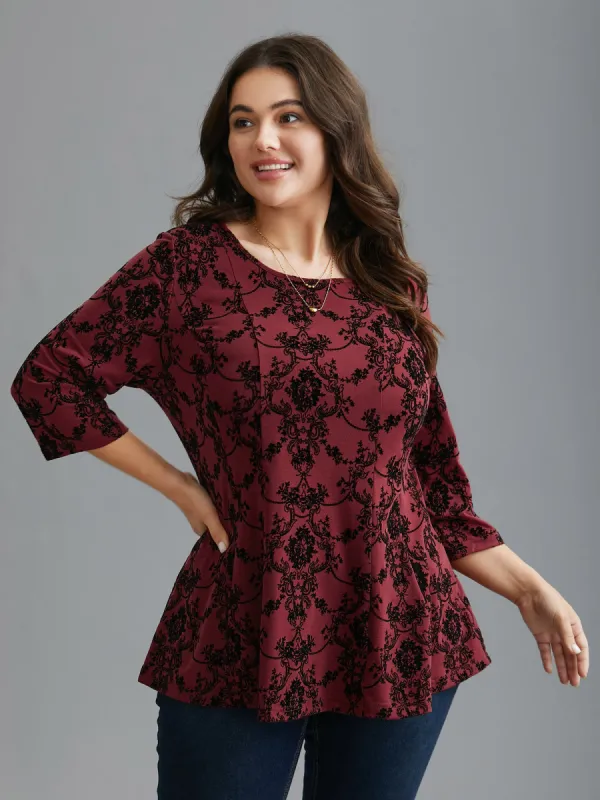 Boho Print Flocking Knit Slim-Fit Top sold by Bloomchic