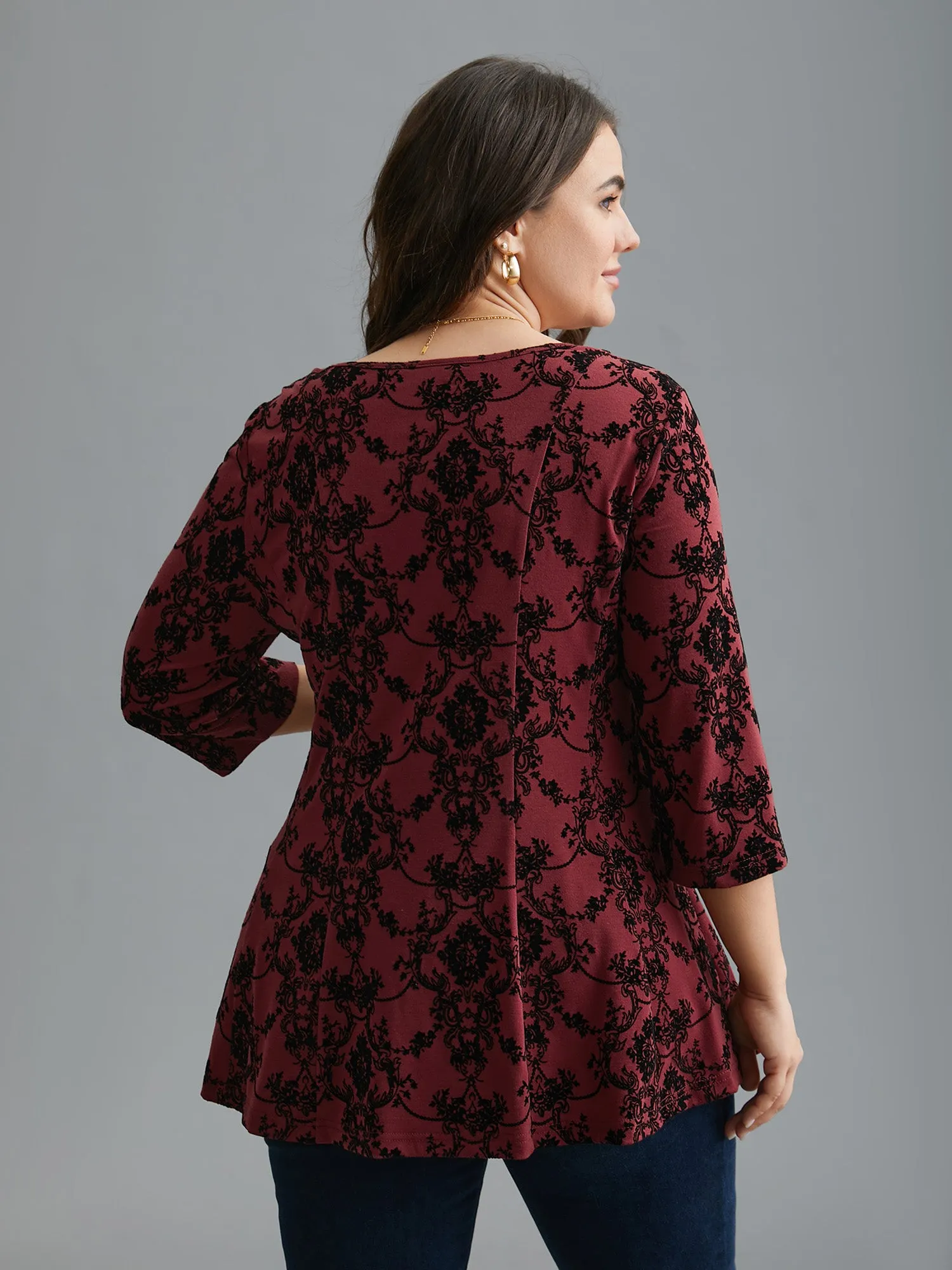 Boho Print Flocking Knit Slim-Fit Top sold by Bloomchic product image thumbnail 5