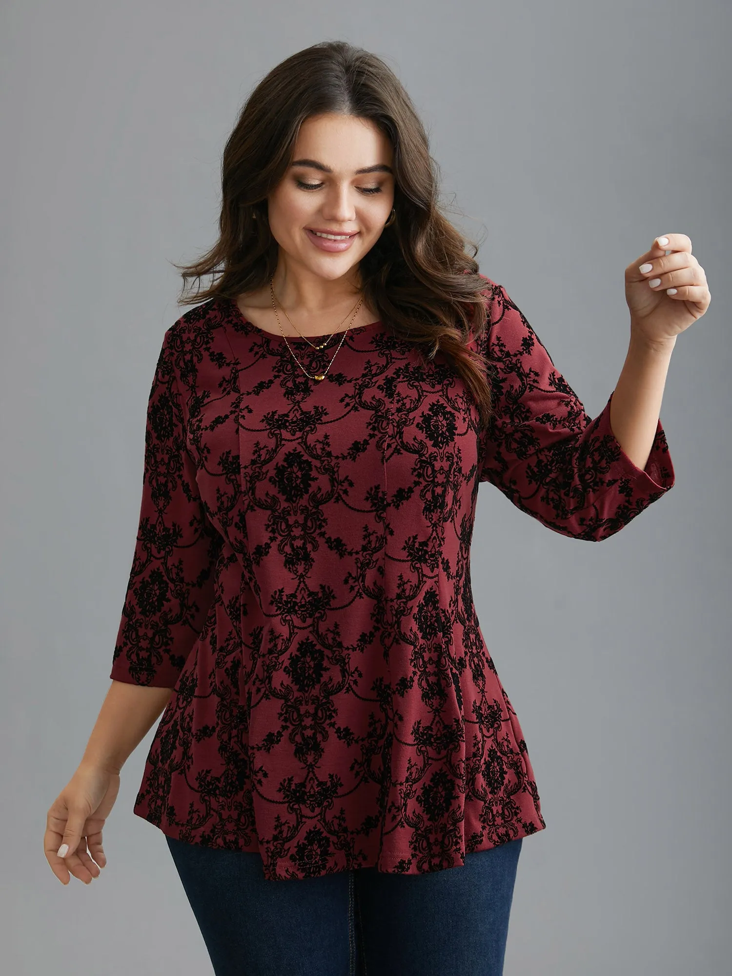 Boho Print Flocking Knit Slim-Fit Top sold by Bloomchic product image thumbnail 3