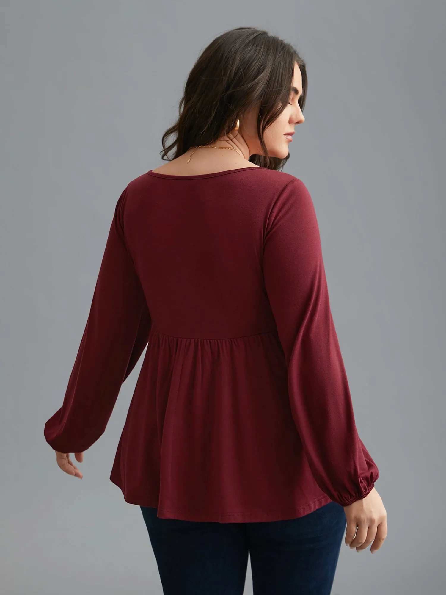 Floral Embroidery Gathered Lantern Sleeve T-shirt sold by Bloomchic product image thumbnail 3