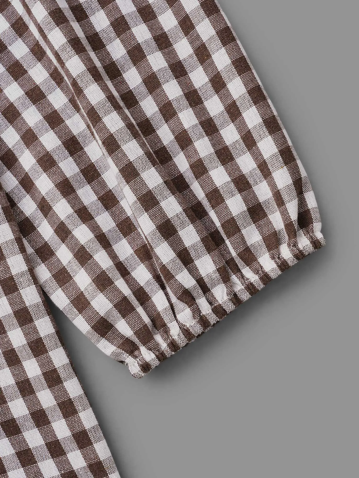 Gingham Elastic Cuff Round Neck Shirt sold by Bloomchic product image thumbnail 5