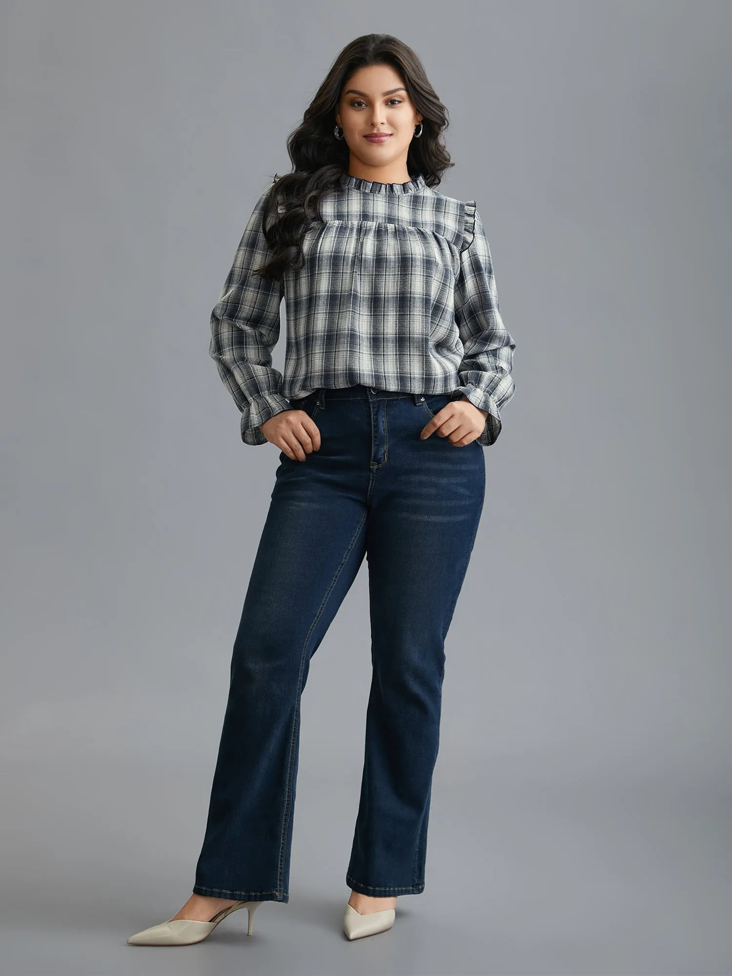 Plaid Ruffle Trim Gathered Blouse sold by Bloomchic product image thumbnail 2