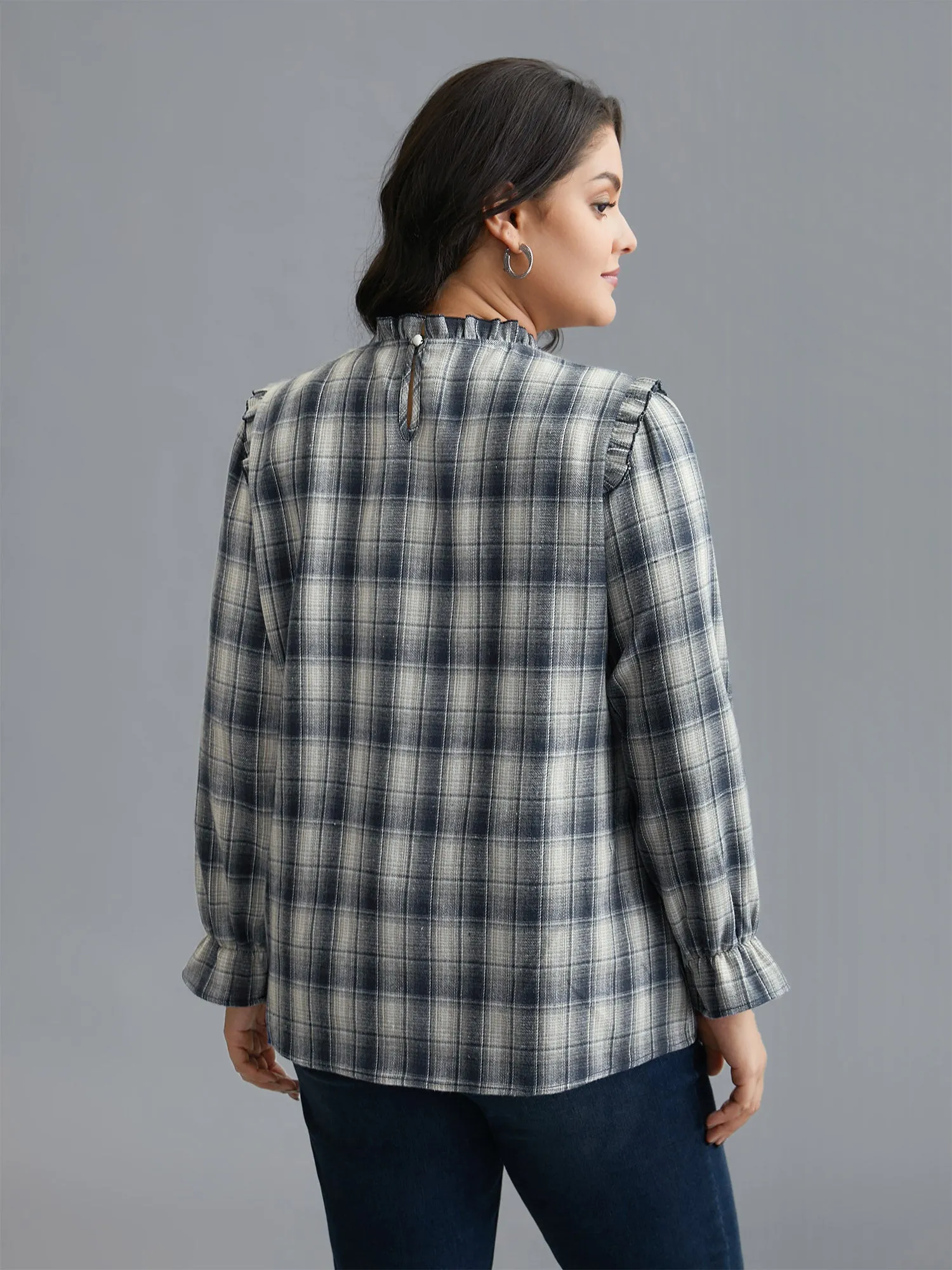 Plaid Ruffle Trim Gathered Blouse sold by Bloomchic product image thumbnail 5