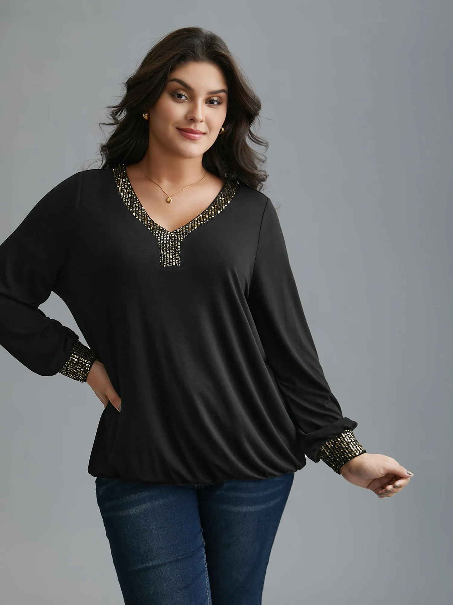 Supersoft Essentials Sequin V-Neck T-shirt sold by Bloomchic product image thumbnail 3