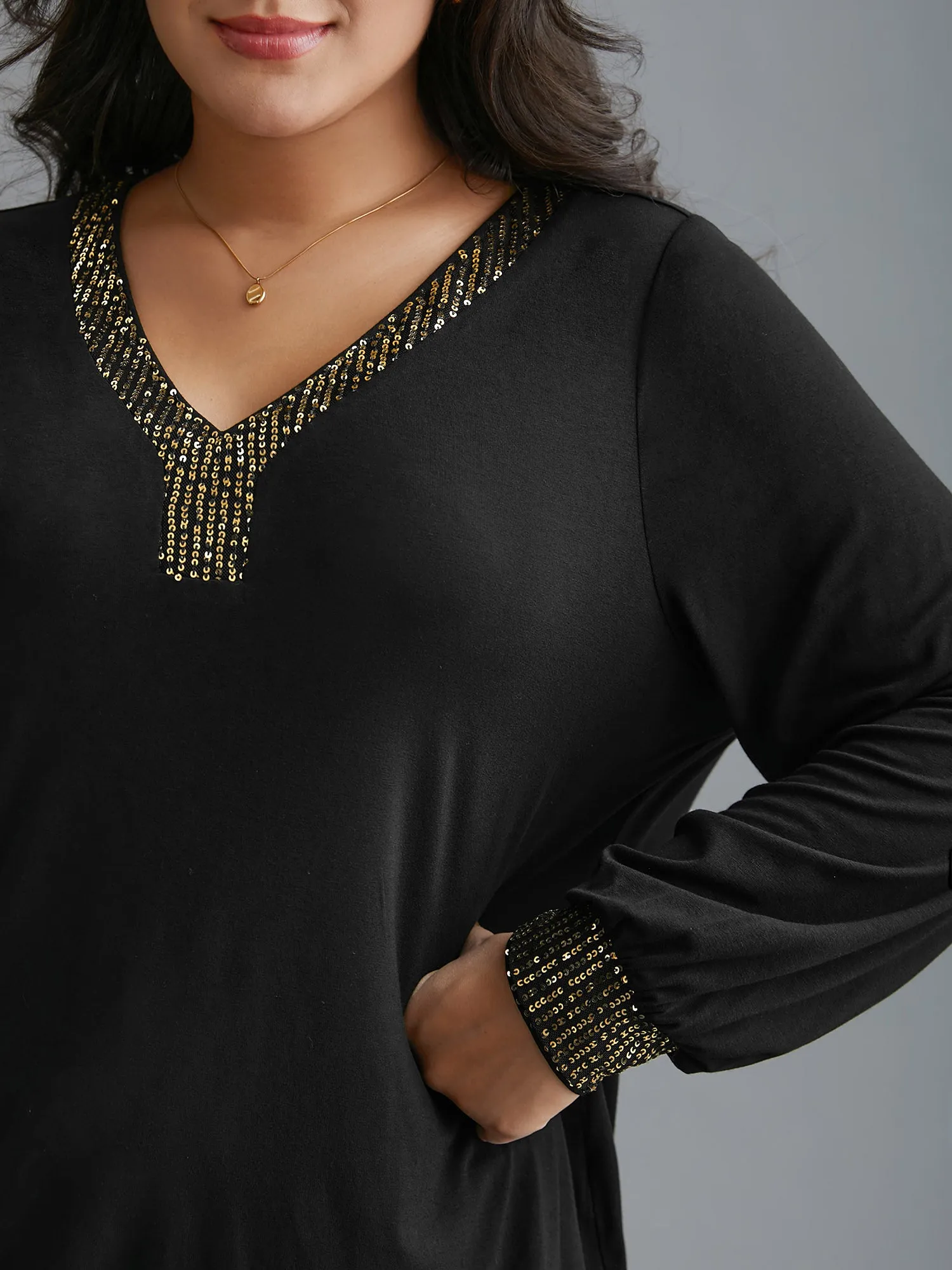 Supersoft Essentials Sequin V-Neck T-shirt sold by Bloomchic product image thumbnail 2