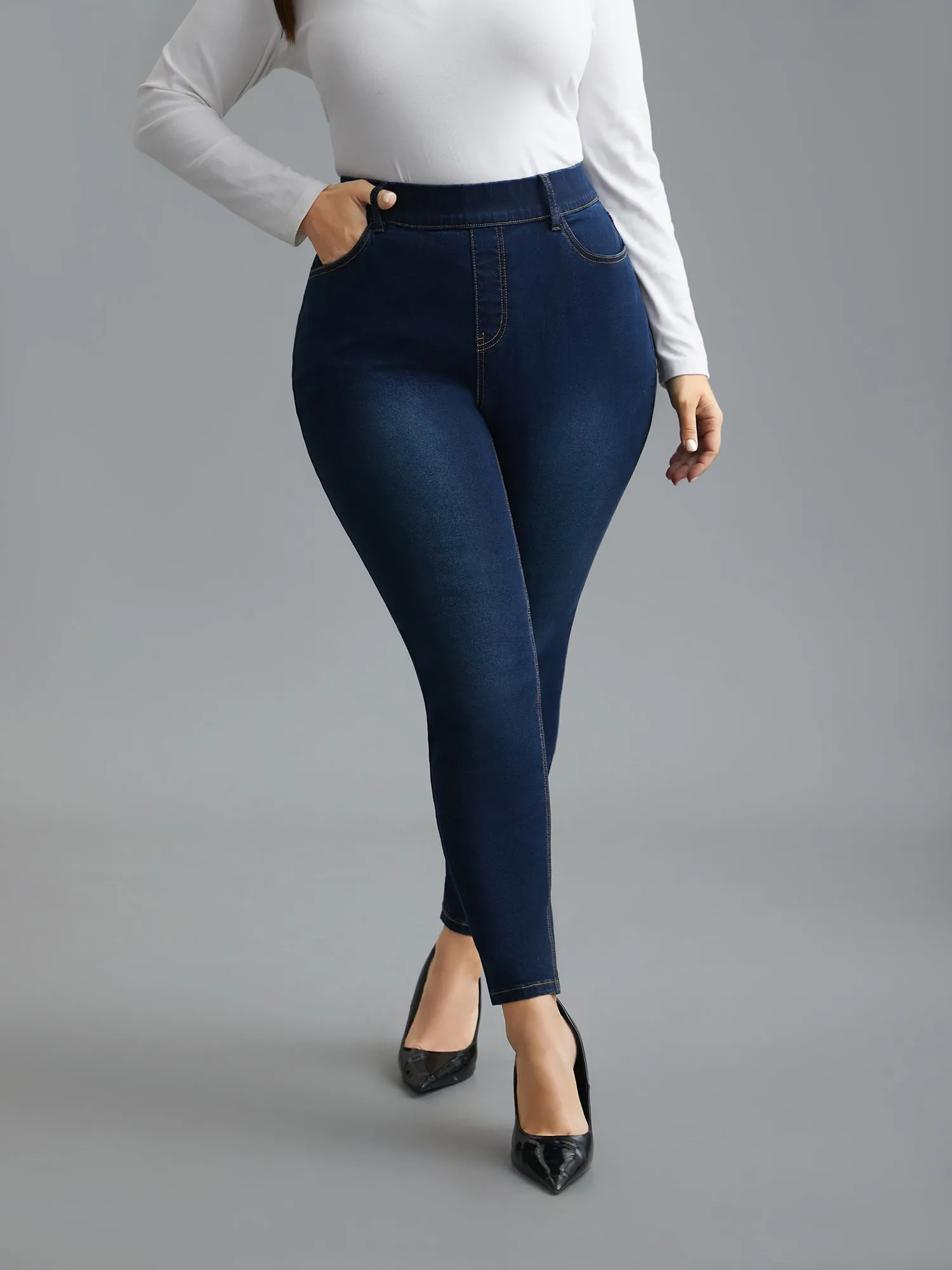 Elastic Waist Mid Rise Skinny Jeans sold by Bloomchic product image thumbnail 3