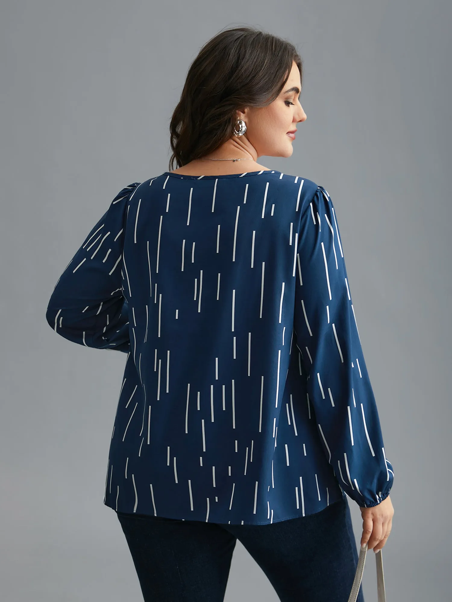 Geometric Print Notched Collar Blouse sold by Bloomchic product image thumbnail 5
