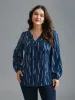 Geometric Print Notched Collar Blouse sold by Bloomchic