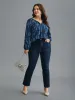 Geometric Print Notched Collar Blouse sold by Bloomchic