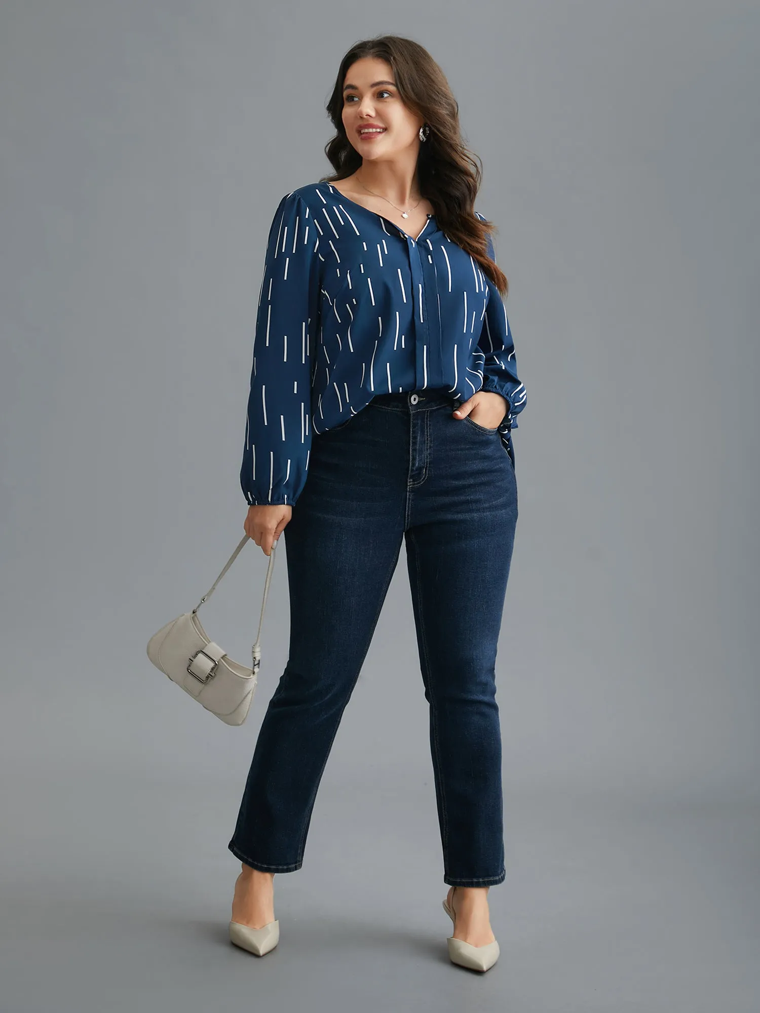 Geometric Print Notched Collar Blouse sold by Bloomchic product image thumbnail 2