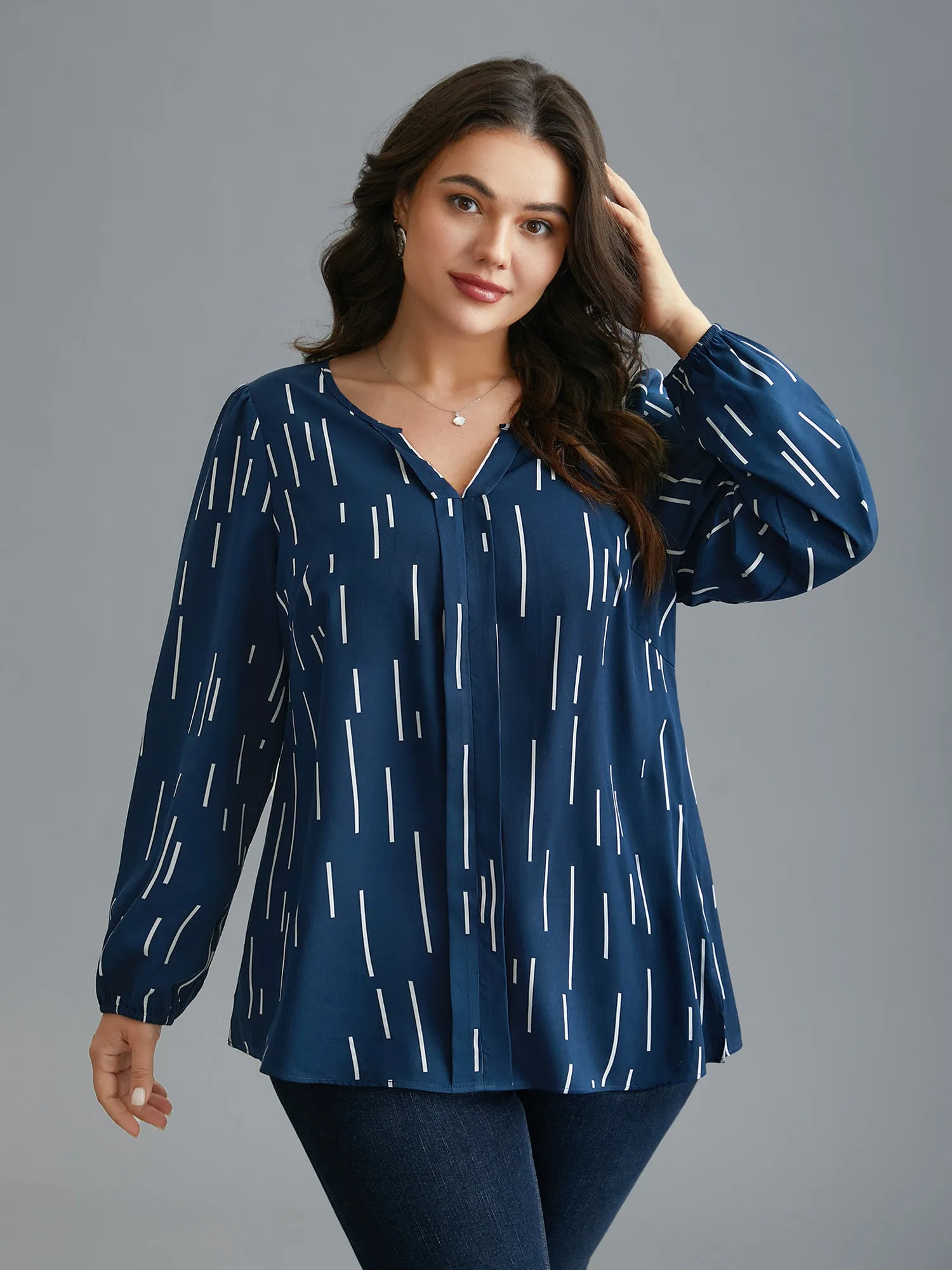 Geometric Print Notched Collar Blouse sold by Bloomchic product image thumbnail 4