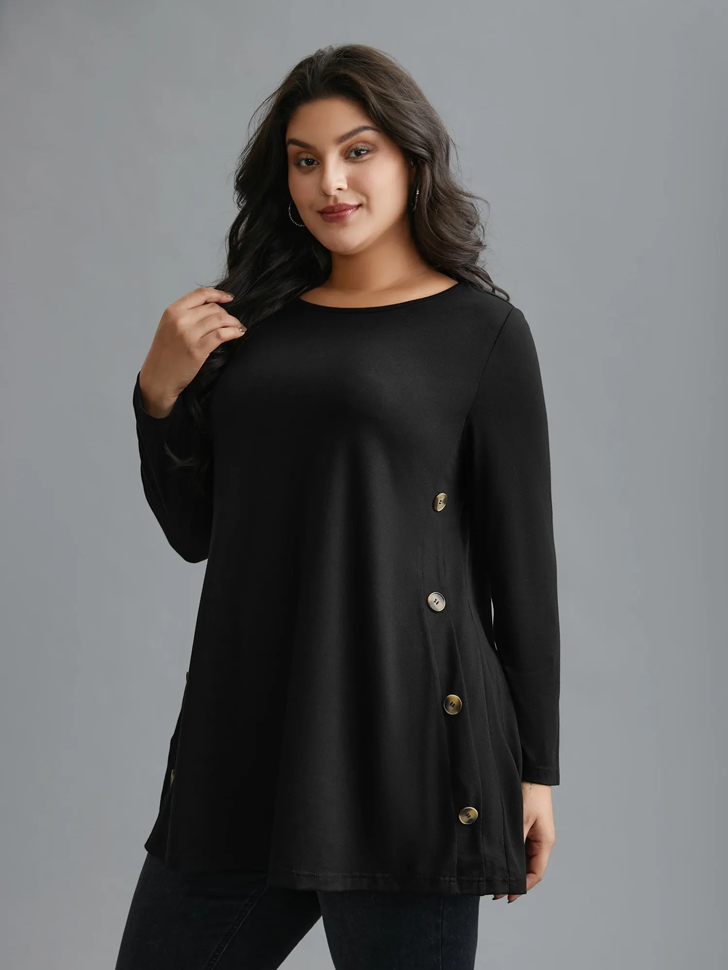 Round Neck Button Slim-Fit Knit Top sold by Bloomchic product image thumbnail 3