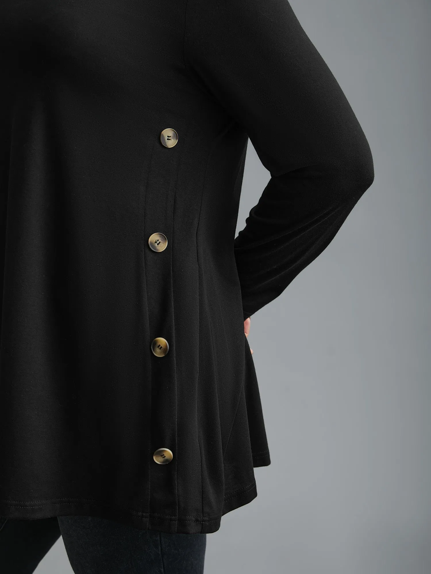 Round Neck Button Slim-Fit Knit Top sold by Bloomchic product image thumbnail 5