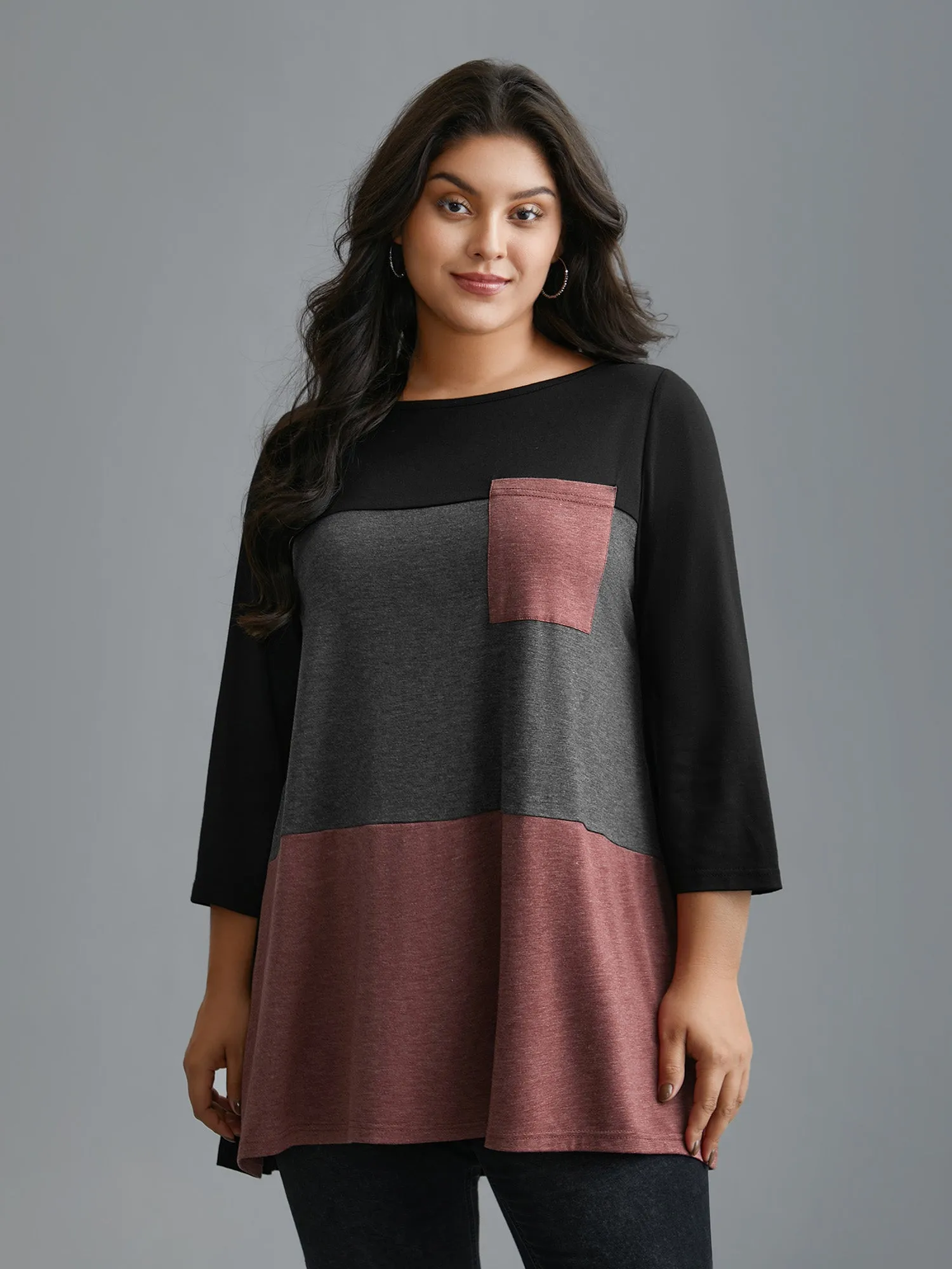 Color Block Chest Pocket Round Neck T-Shirt sold by Bloomchic