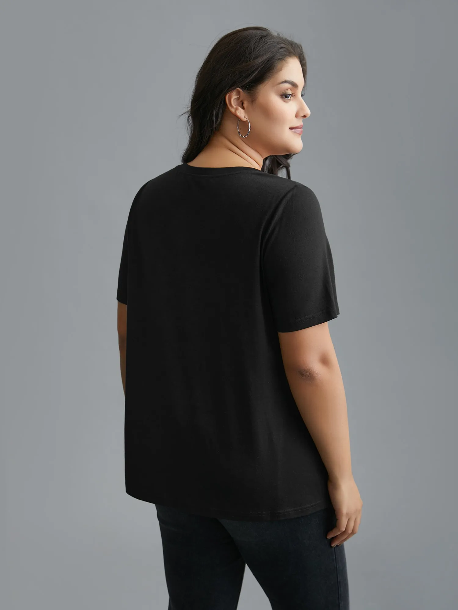 Meow Print Round Neck Slim-Fit T-shirt sold by Bloomchic product image thumbnail 2