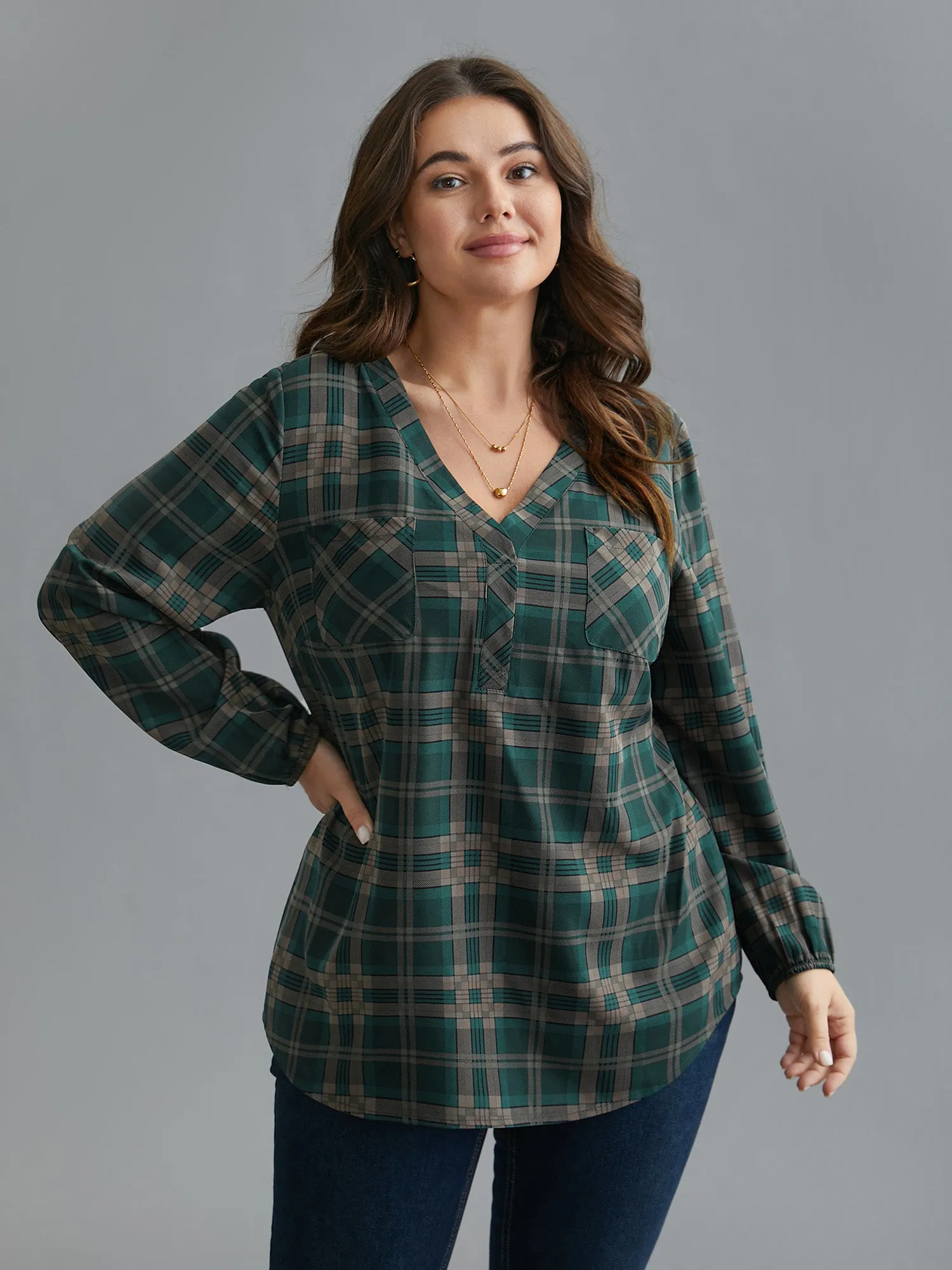 Plaid Pattern Chest Pocket Blouse sold by Bloomchic product image thumbnail 4