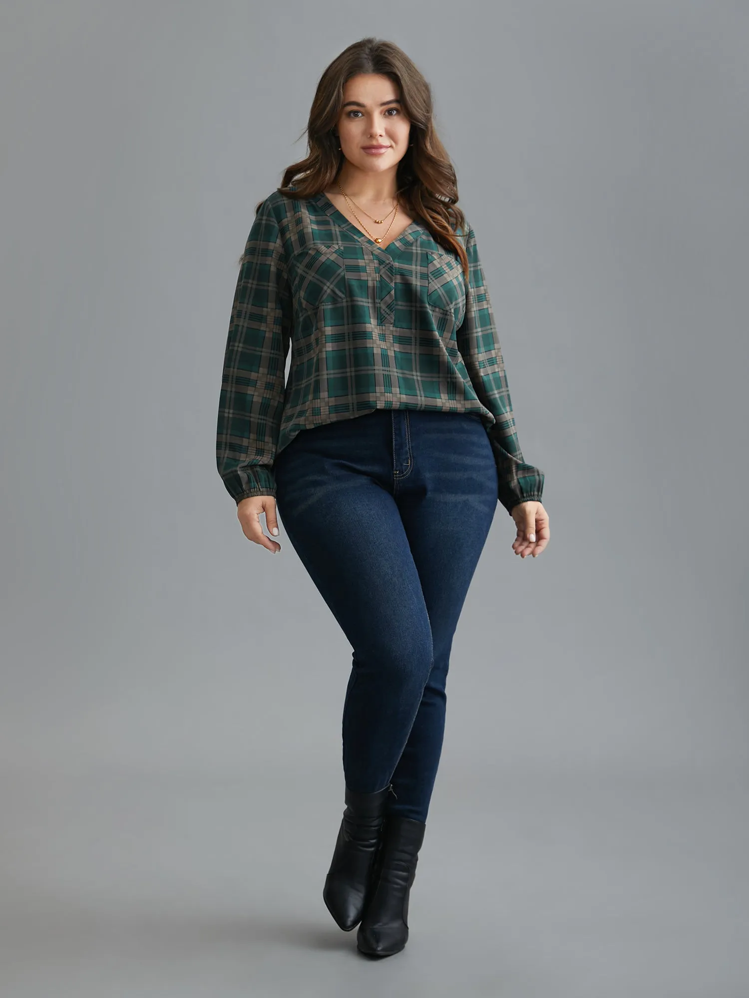Plaid Pattern Chest Pocket Blouse sold by Bloomchic product image thumbnail 2