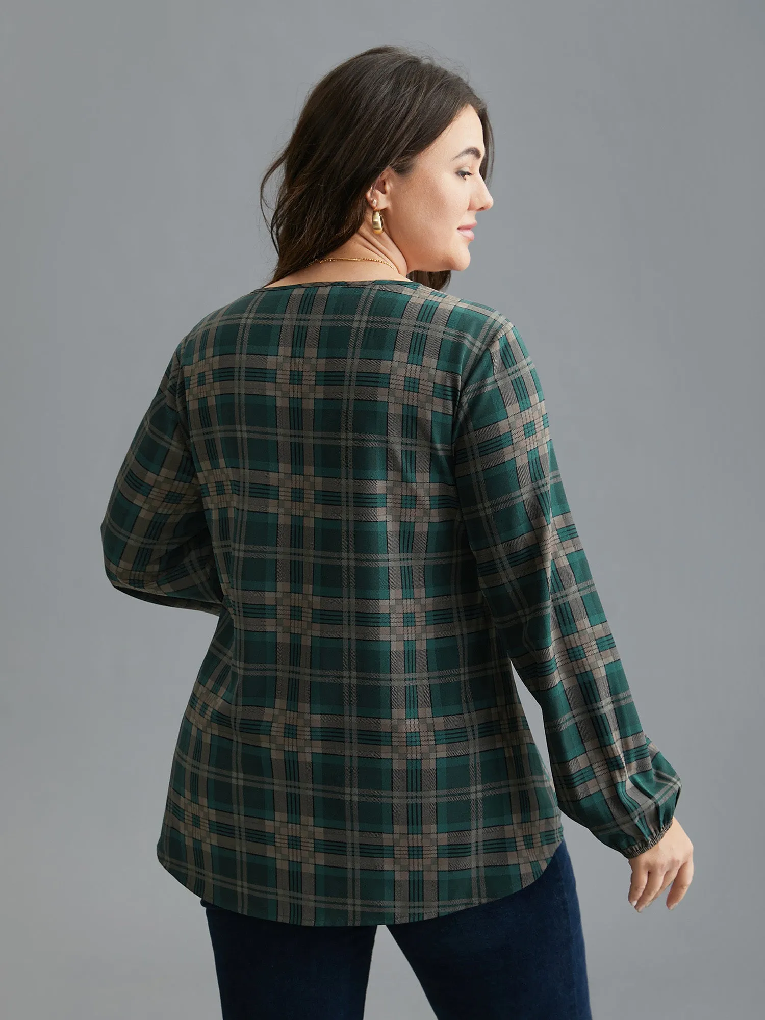 Plaid Pattern Chest Pocket Blouse sold by Bloomchic product image thumbnail 5