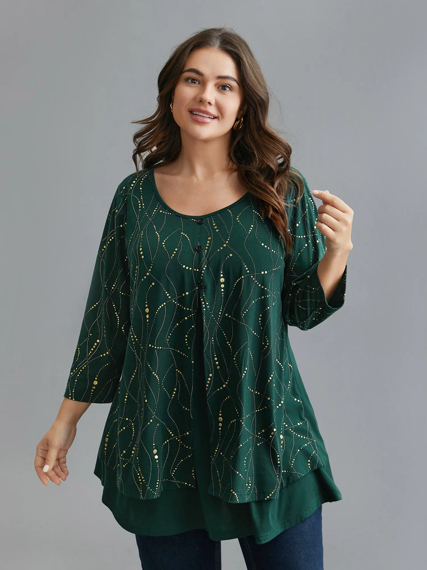 Glitter Irregular Hem Button Knit Shirt sold by Bloomchic product image thumbnail 3