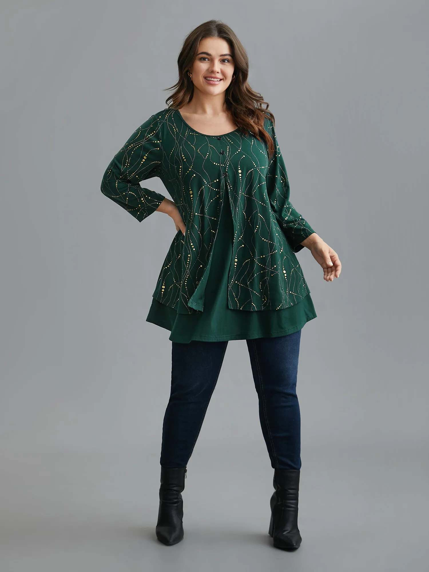 Glitter Irregular Hem Button Knit Shirt sold by Bloomchic product image thumbnail 2