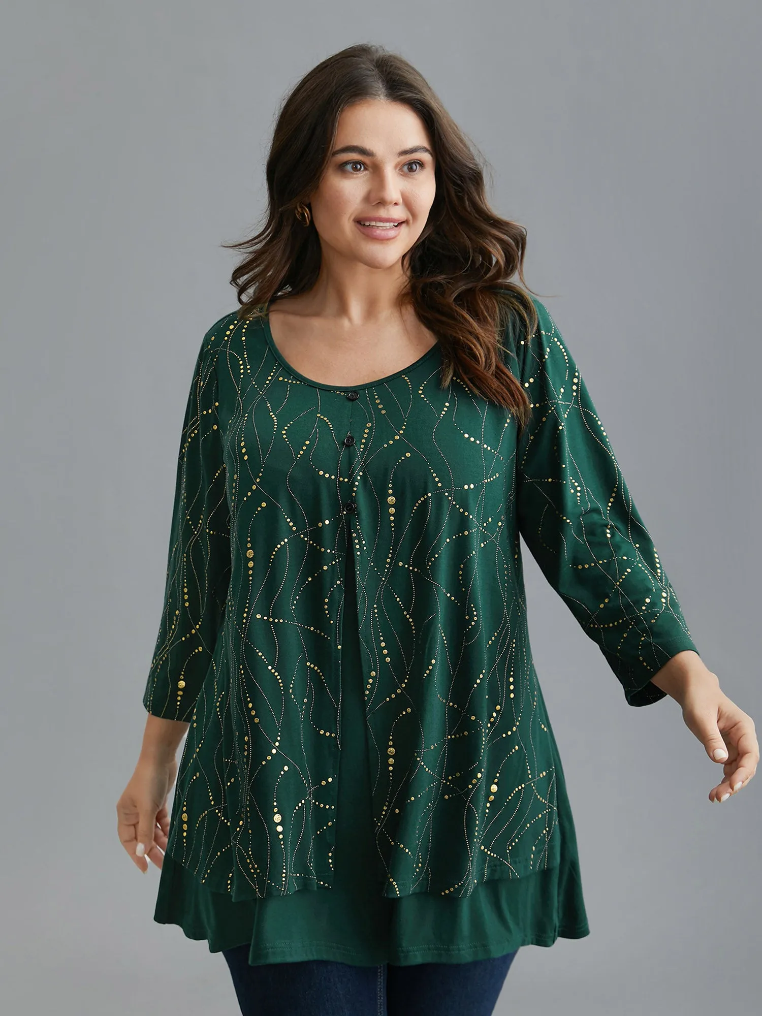 Glitter Irregular Hem Button Knit Shirt sold by Bloomchic