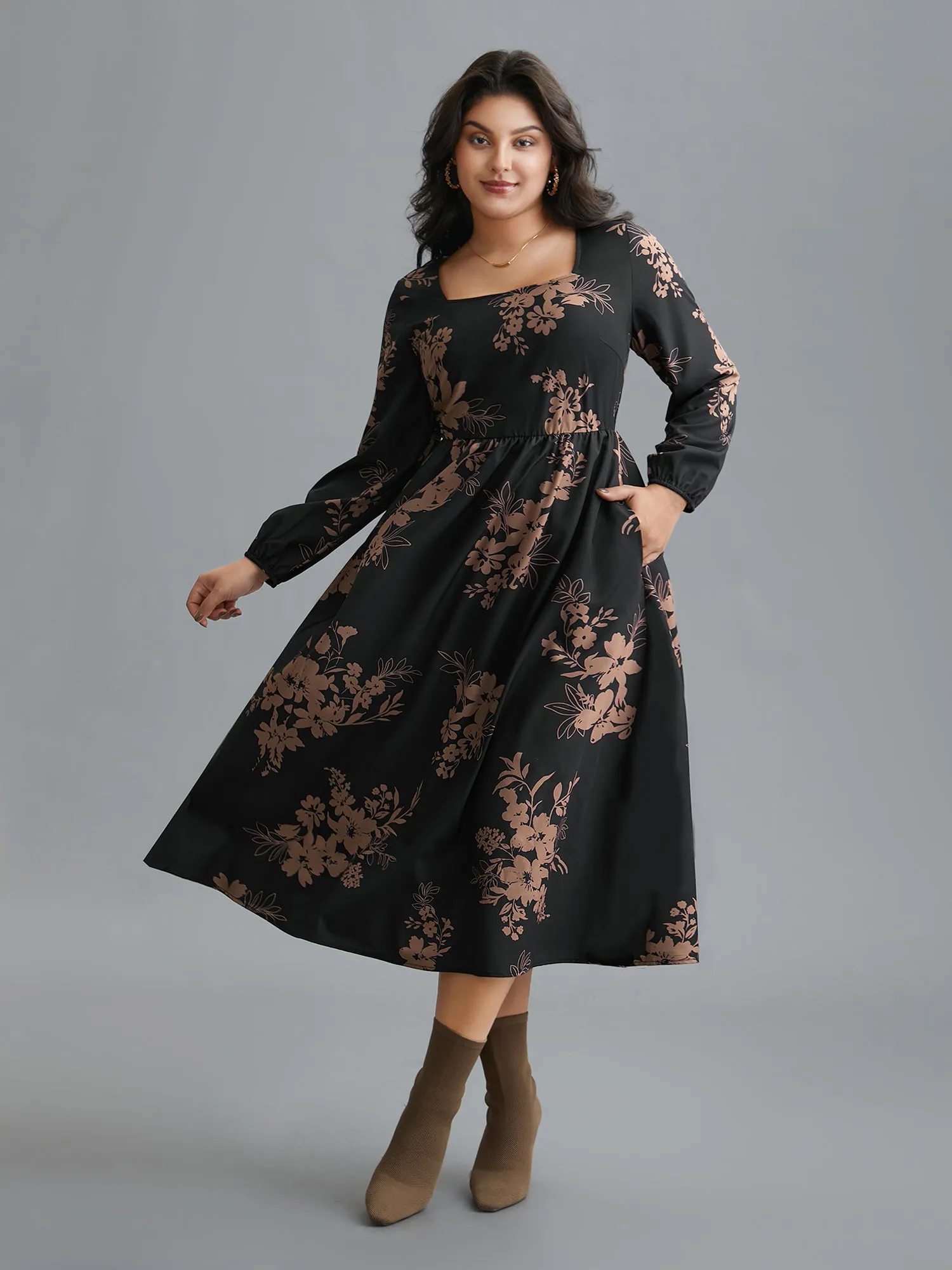 Floral Square Neck Pocket Midi Dress sold by Bloomchic