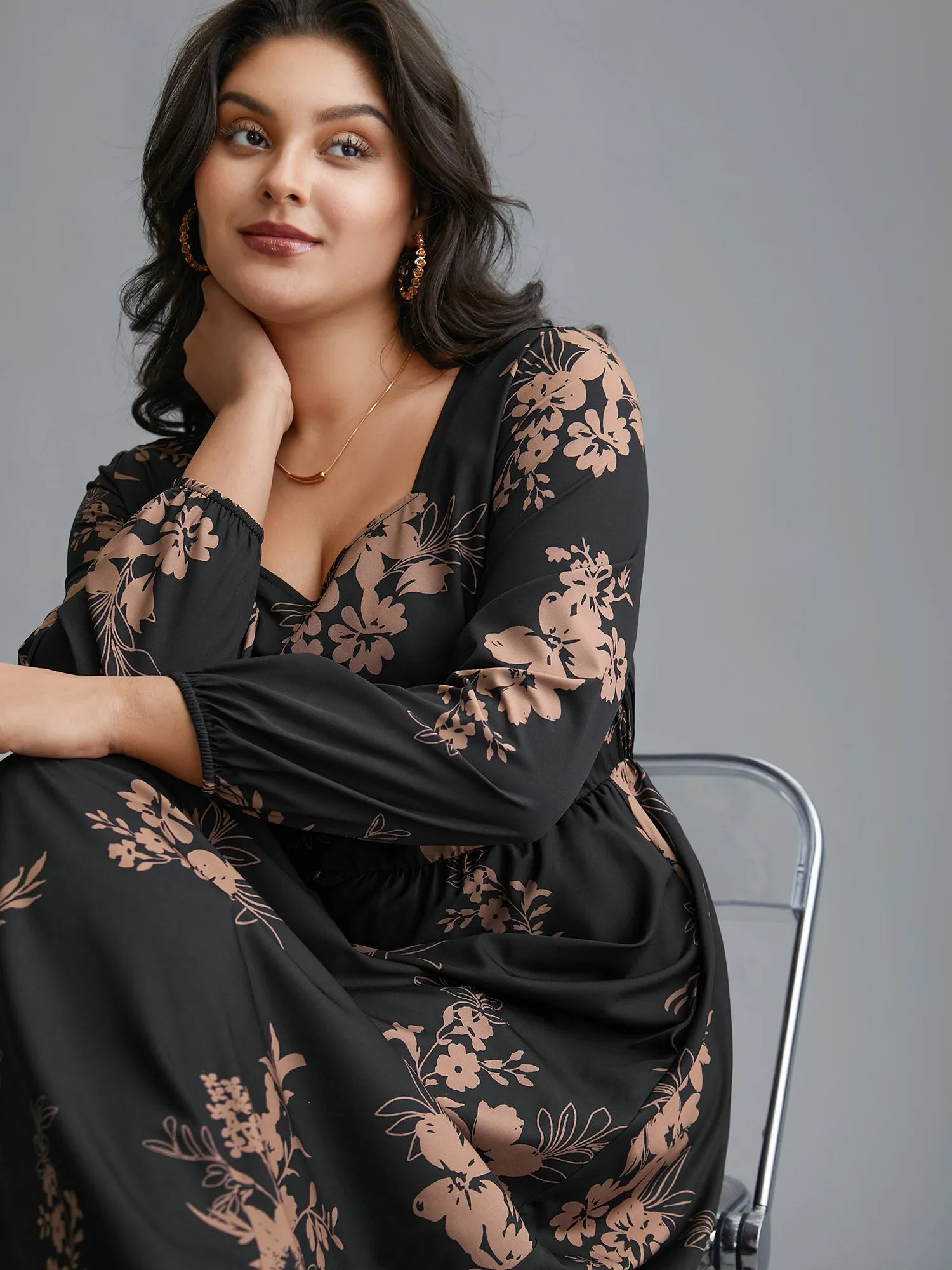 Floral Square Neck Pocket Midi Dress sold by Bloomchic product image thumbnail 5