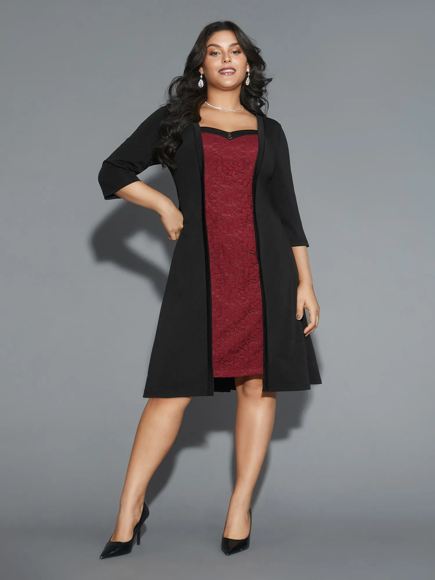 Lace Heart Neckline Pocket Midi Dress sold by Bloomchic product image thumbnail 4