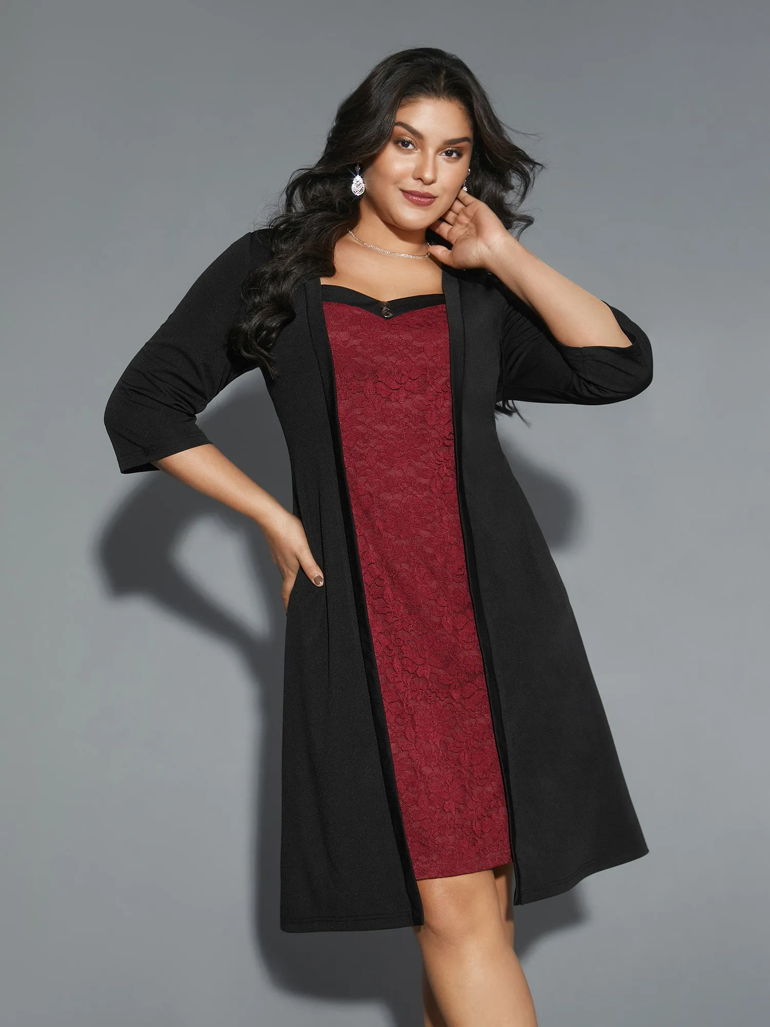 Lace Heart Neckline Pocket Midi Dress sold by Bloomchic product image thumbnail 3