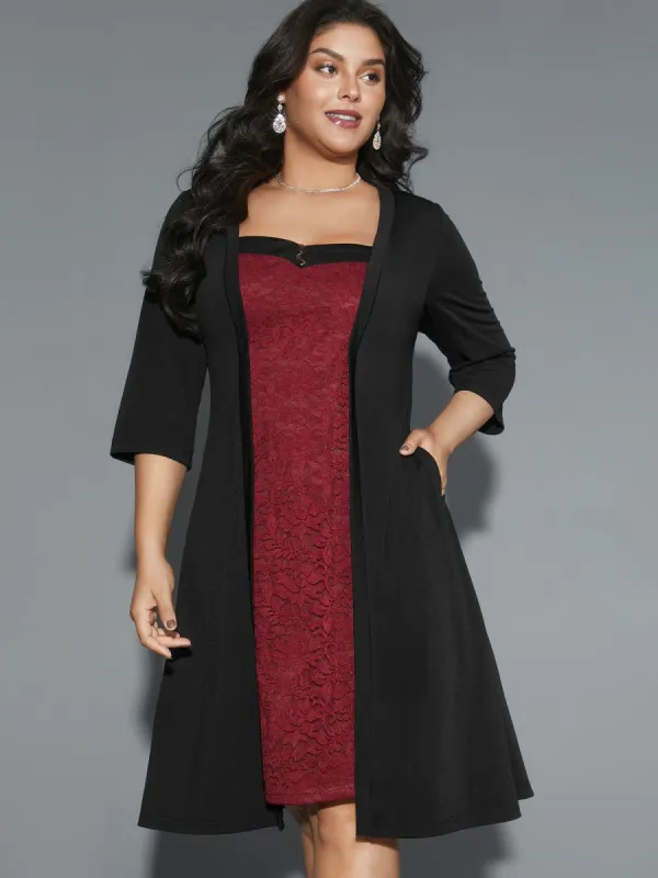 Lace Heart Neckline Pocket Midi Dress sold by Bloomchic
