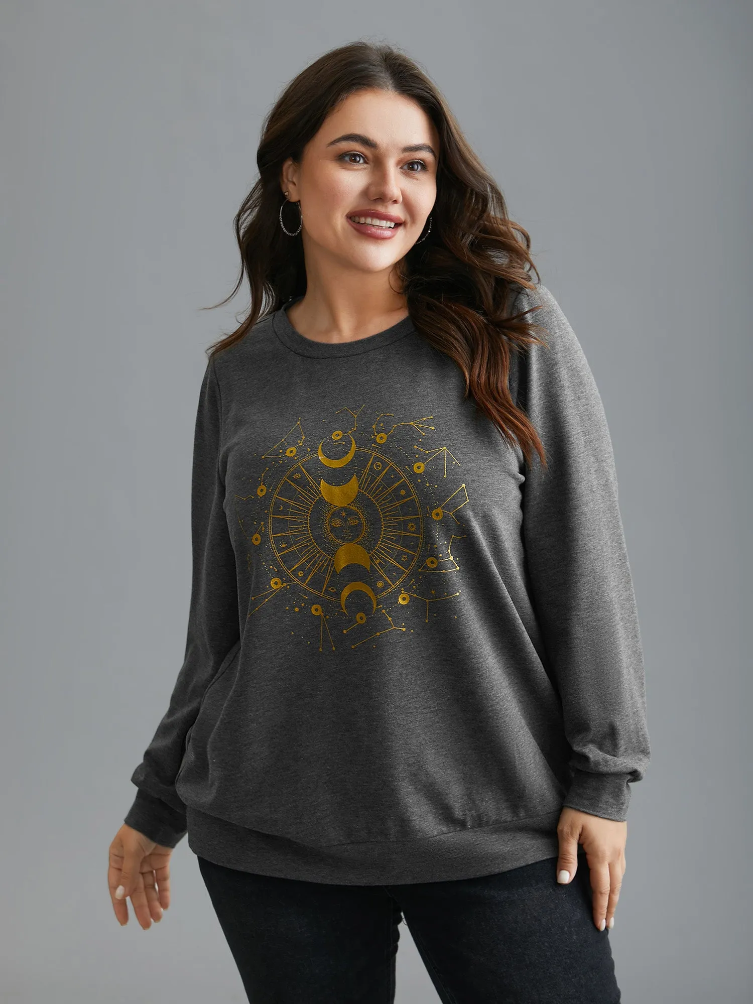 Star & Moon Print Round Neck Sweatshirt sold by Bloomchic product image thumbnail 2