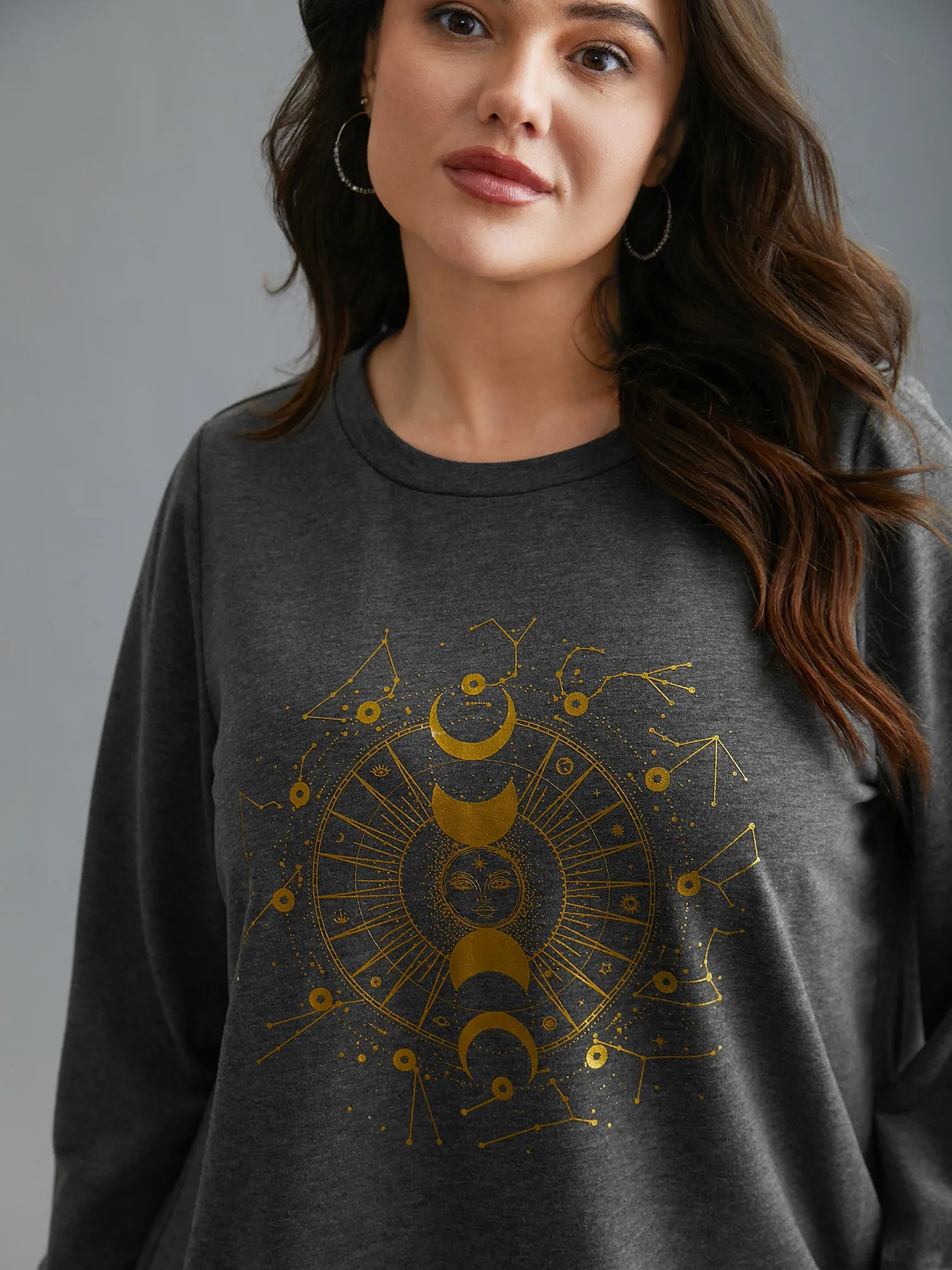Star & Moon Print Round Neck Sweatshirt sold by Bloomchic