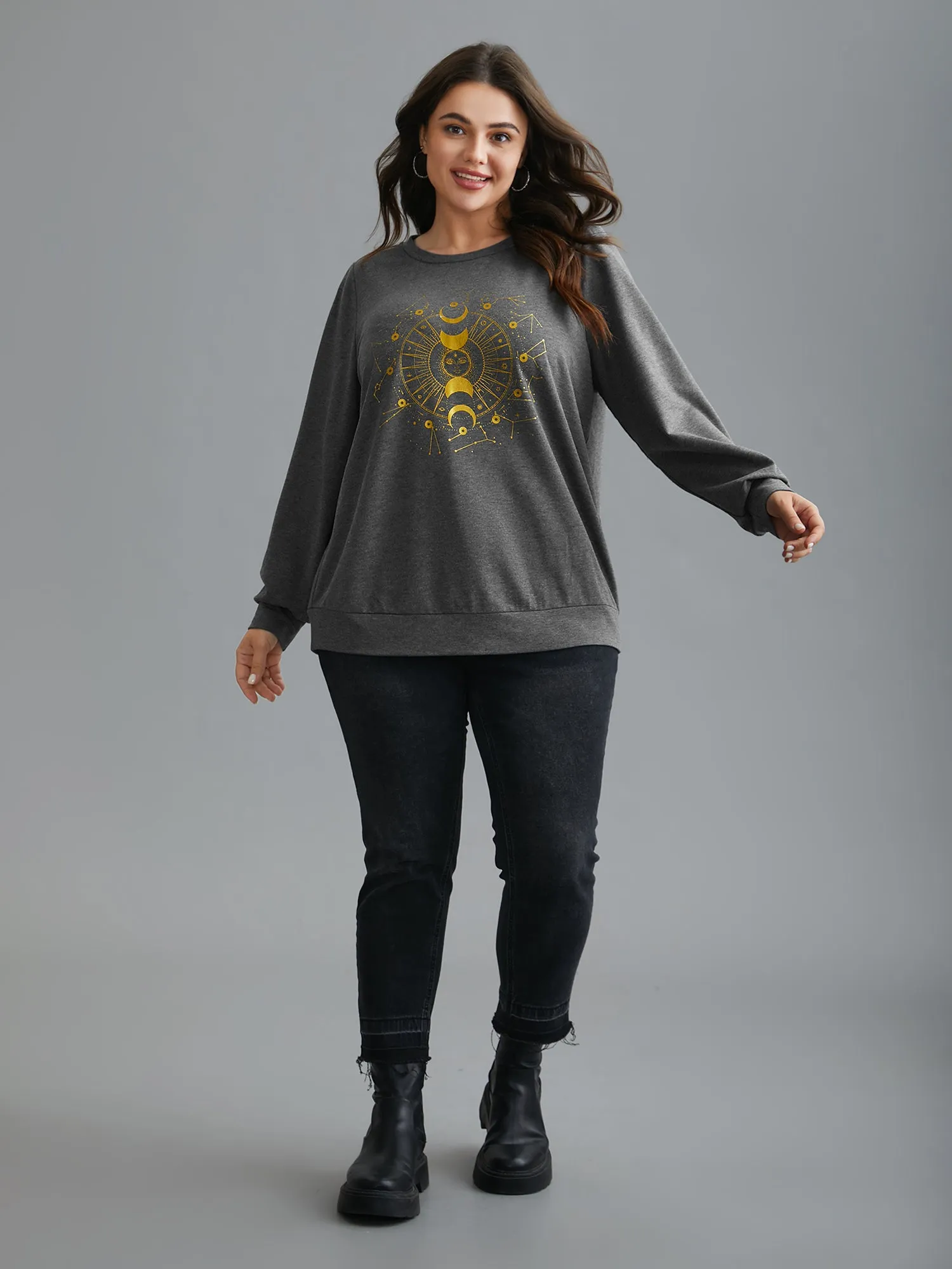 Star & Moon Print Round Neck Sweatshirt sold by Bloomchic product image thumbnail 5
