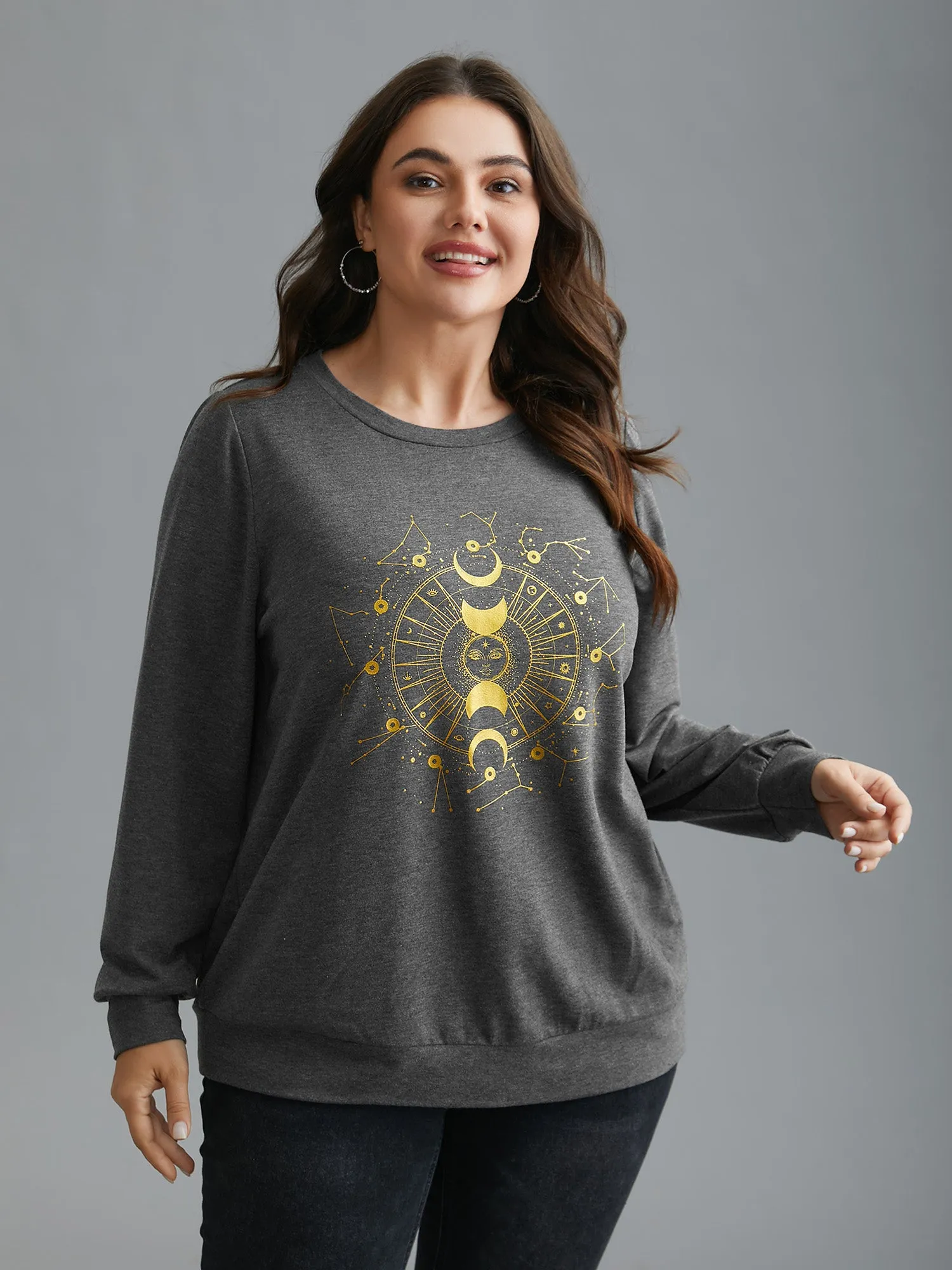 Star & Moon Print Round Neck Sweatshirt sold by Bloomchic product image thumbnail 4